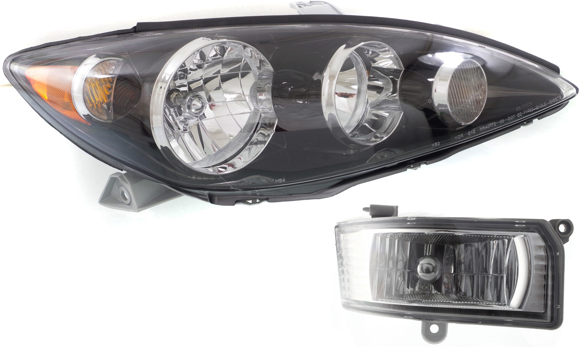 AM CAMRY 05-06 HEAD LAMP RH Assembly Halogen 2 pc Kit with Fog Light SKU KIT 062717-80 Partslink TO2503156 TO2593120 OEM 8111006190-8121006040
