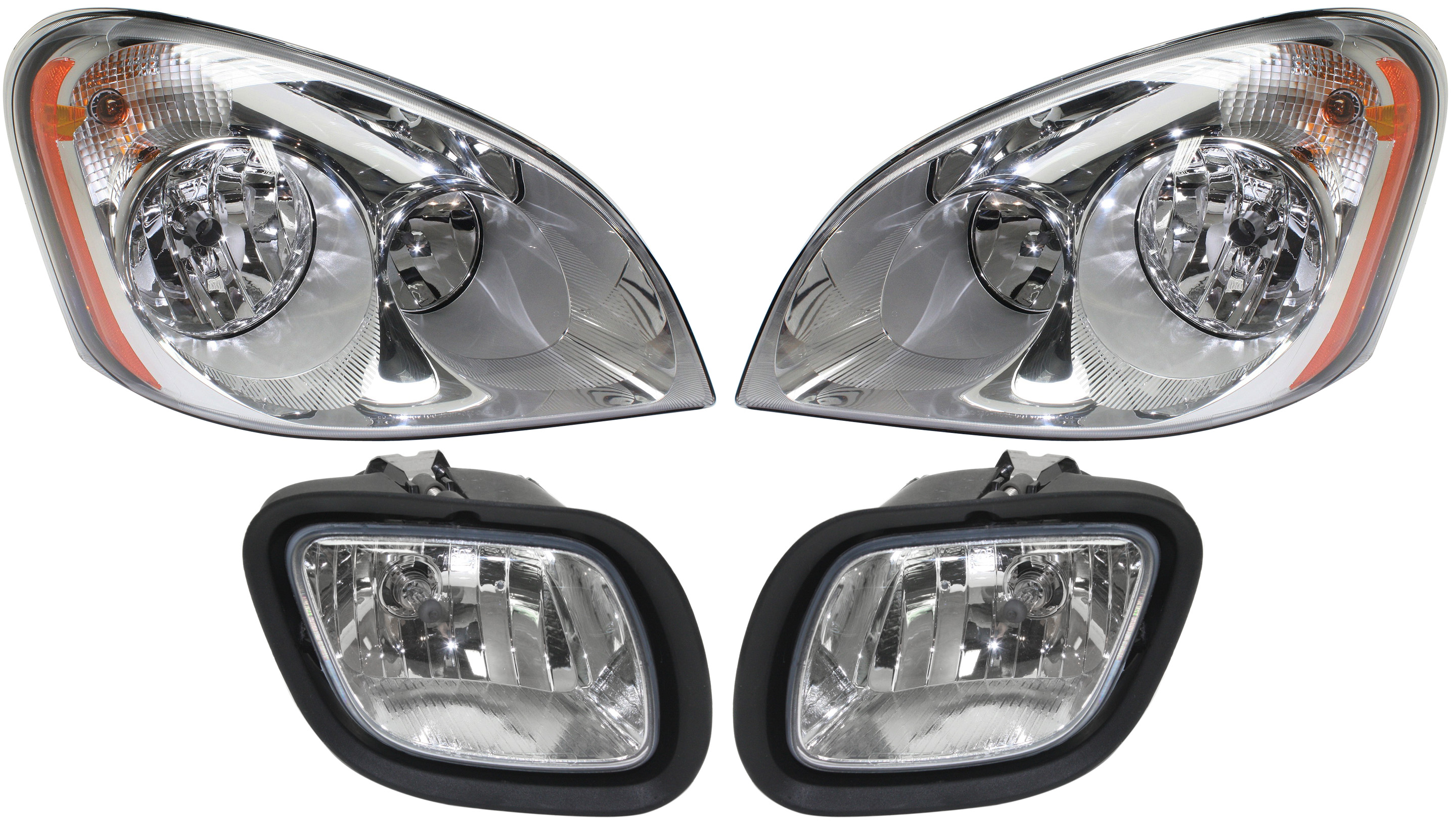 AM CASCADIA 08-16 HEAD LAMP RH AND LH Assembly Halogen 4 pc Kit with Fog Lights SKU KIT 062717-82 Partslink FL2503106 FL2502106 FL2592103 FL2593103 OEM A0651907003 A0651907002 A06519