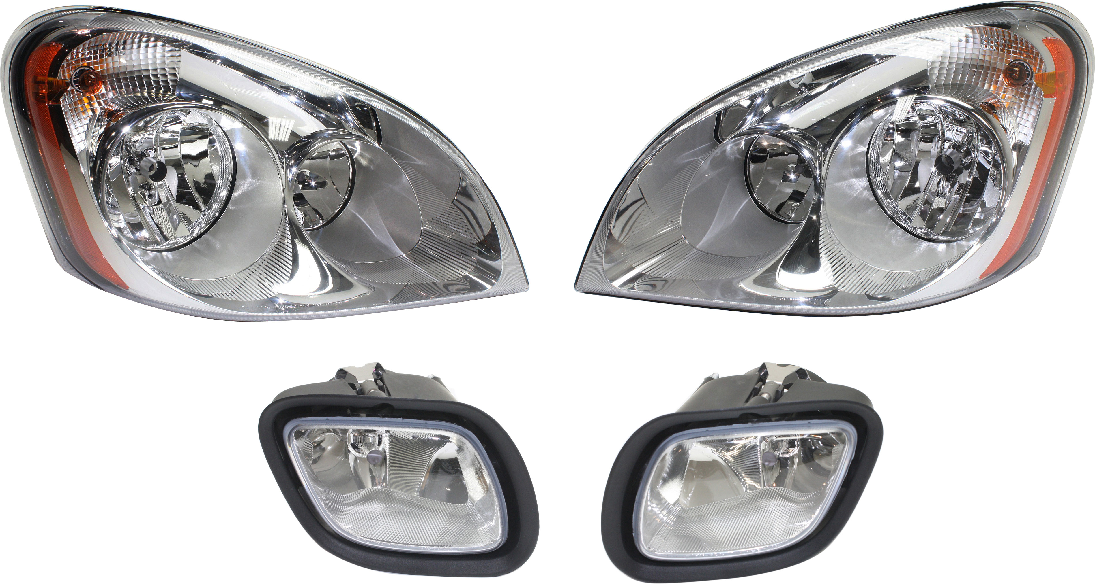 AM CASCADIA 08-17 HEAD LAMP RH AND LH Assembly Halogen 4 pc Kit with Fog Lights SKU KIT 062717-85 Partslink FL2503106 FL2502106 FL2592102 FL2593102 OEM A0651907003 A0651907002 A06519