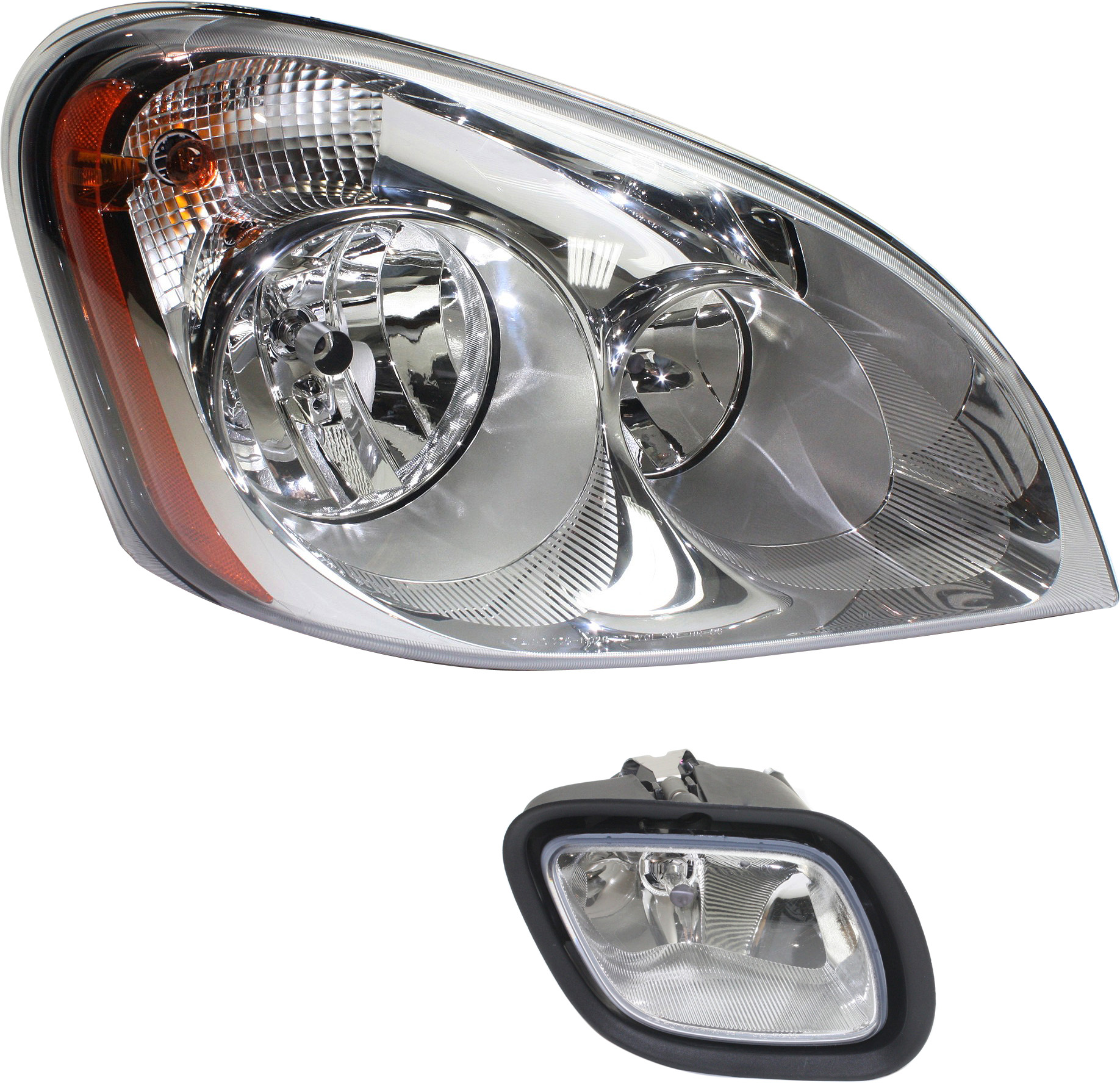AM CASCADIA 08-17 HEAD LAMP RH Assembly Halogen 2 pc Kit with Fog Light SKU KIT 062717-86 Partslink FL2503106 FL2593102 OEM A0651907003 A0651908001