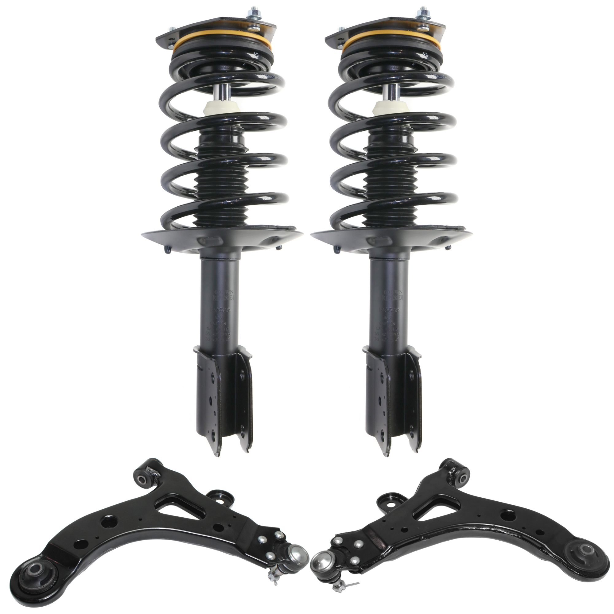 AM RENDEZVOUS 02-07 AZTEK 01-05 FRONT FULLY LOADED STRUT RH AND LH 4 pc kit Gas Charged Twin tube with Control Arm SKU KIT 062724 C106 OEM 10314753-10314754-10318098-103