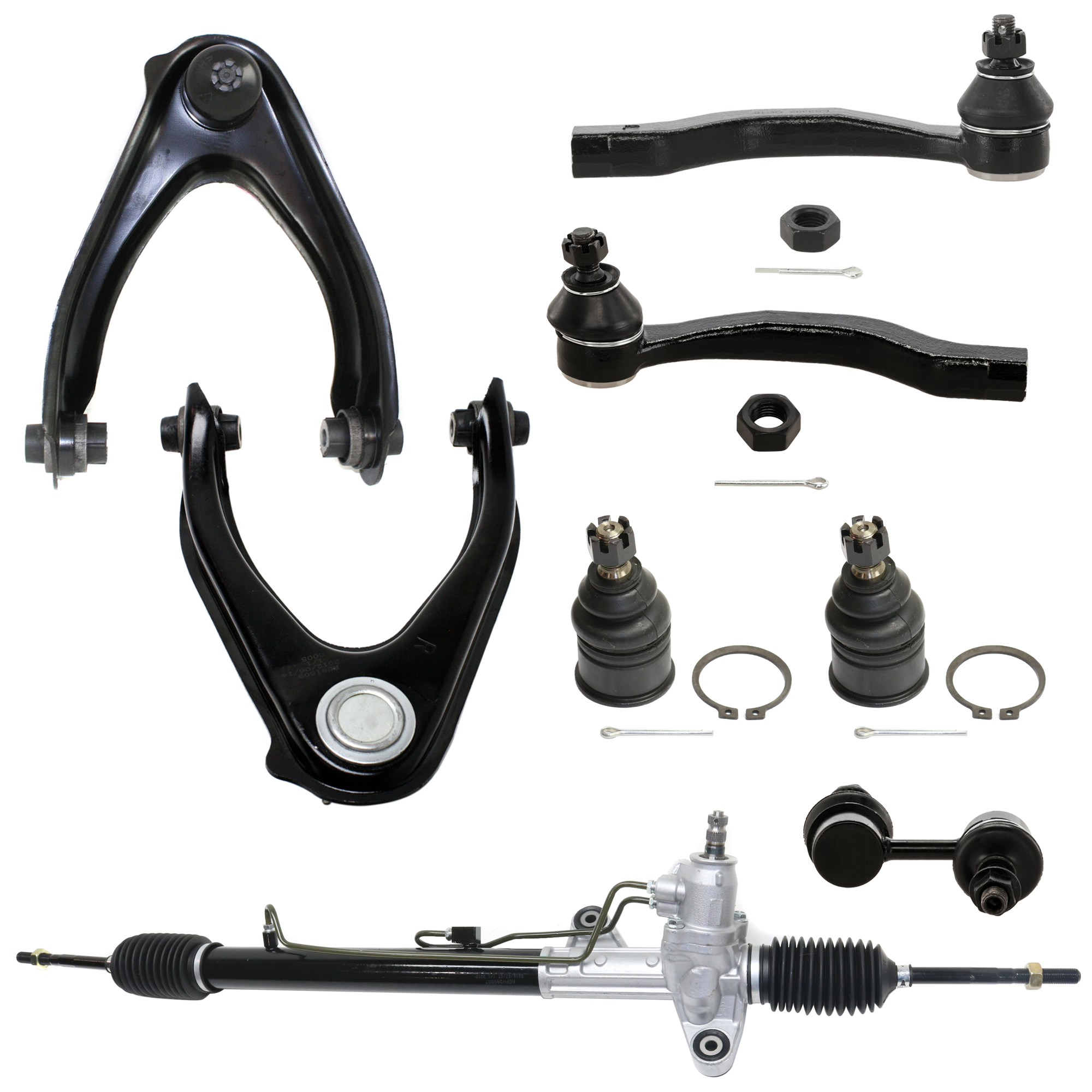 AM CR V 97-01 STEERING RACK 8 pc kit with Ball Joint Control Arm Sway Bar Link and Tie Rod End SKU KIT 062724 C119 OEM 53010S10000-53010S10003-53601S