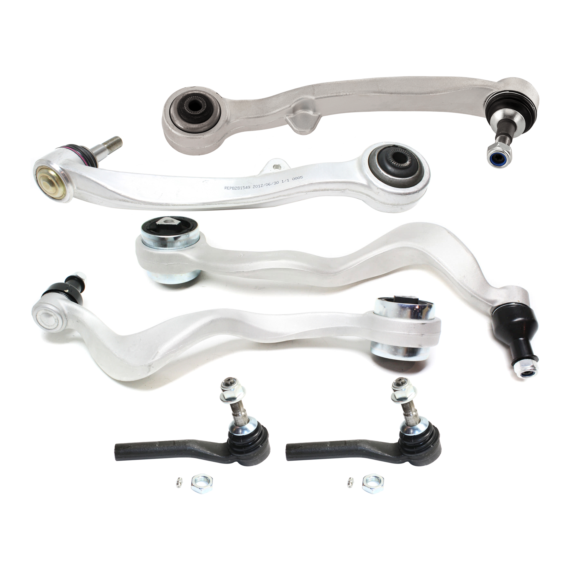 AM 7 SERIES 02-08 FRONT CONTROL ARM RH AND LH Lower Frontward and Rearward 6 pc kit with Tie Rod End SKU KIT 062724 C120 OEM 3-112-676-829-731-120-000-000-000-000