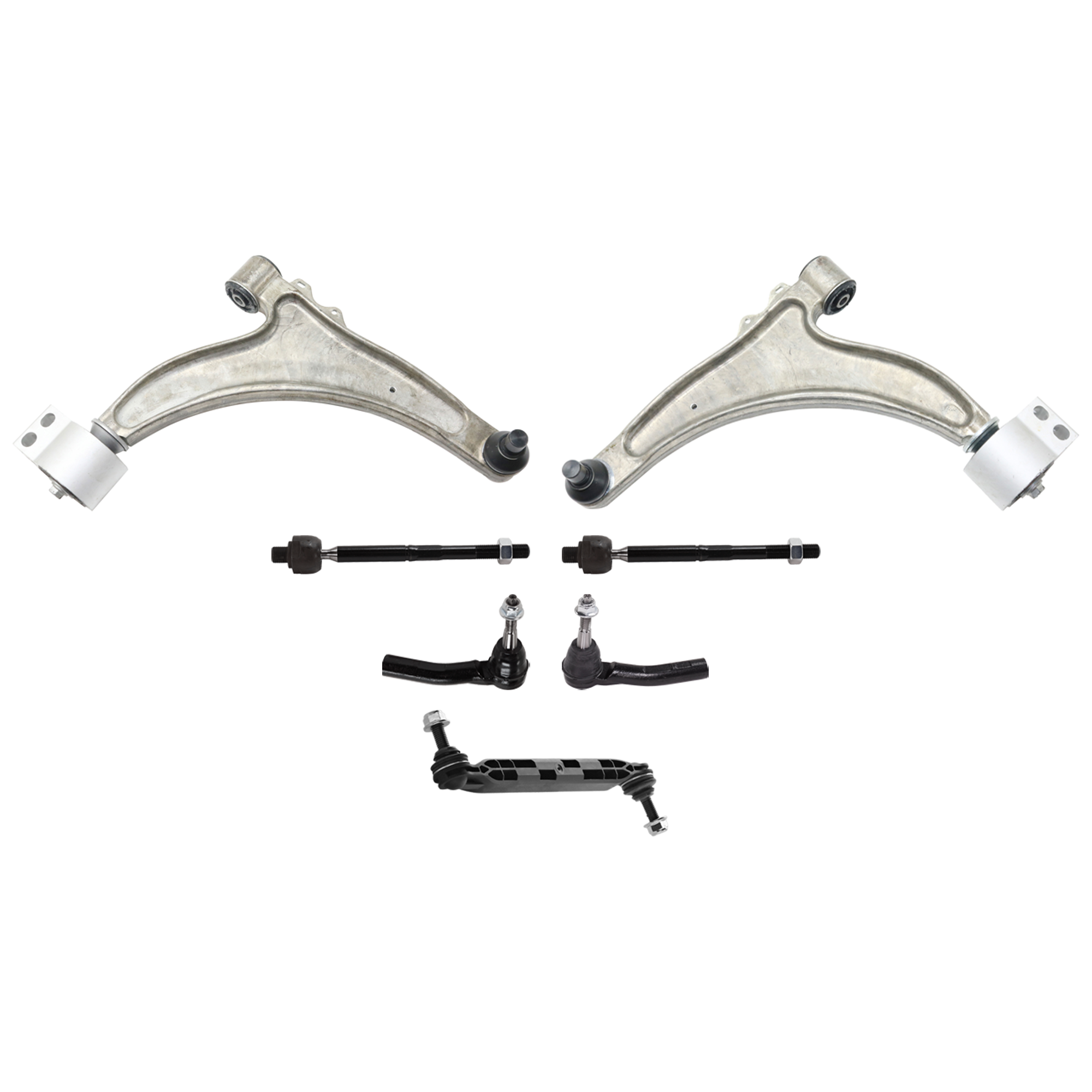 AM REGAL 14-17 LACROSSE 14-16 FRONT CONTROL ARM RH AND LH Lower 7 pc kit with Sway Bar Link and Tie Rod End SKU KIT 062724 C129 OEM 233-544-322-335-443-000-000-000-000