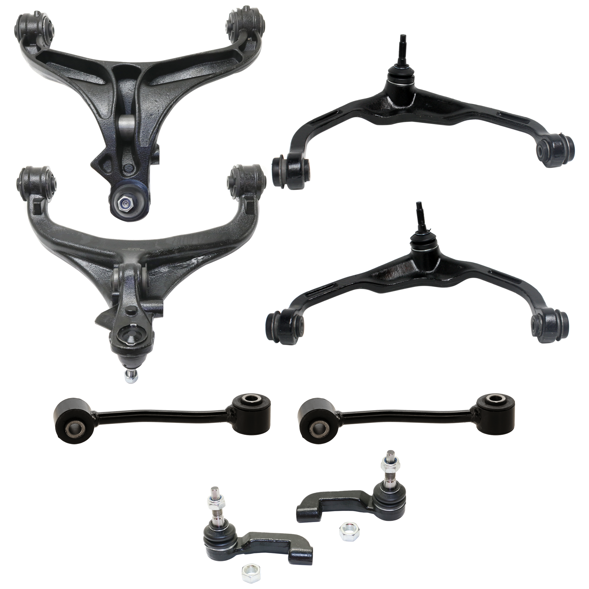 AM LIBERTY 08-12 NITRO 07-11 FRONT CONTROL ARM RH AND LH Upper and Lower 8 pc kit with Sway Bar Link and Tie Rod End SKU KIT 062724 C12 OEM 52109986AH 52109986AE 52109987