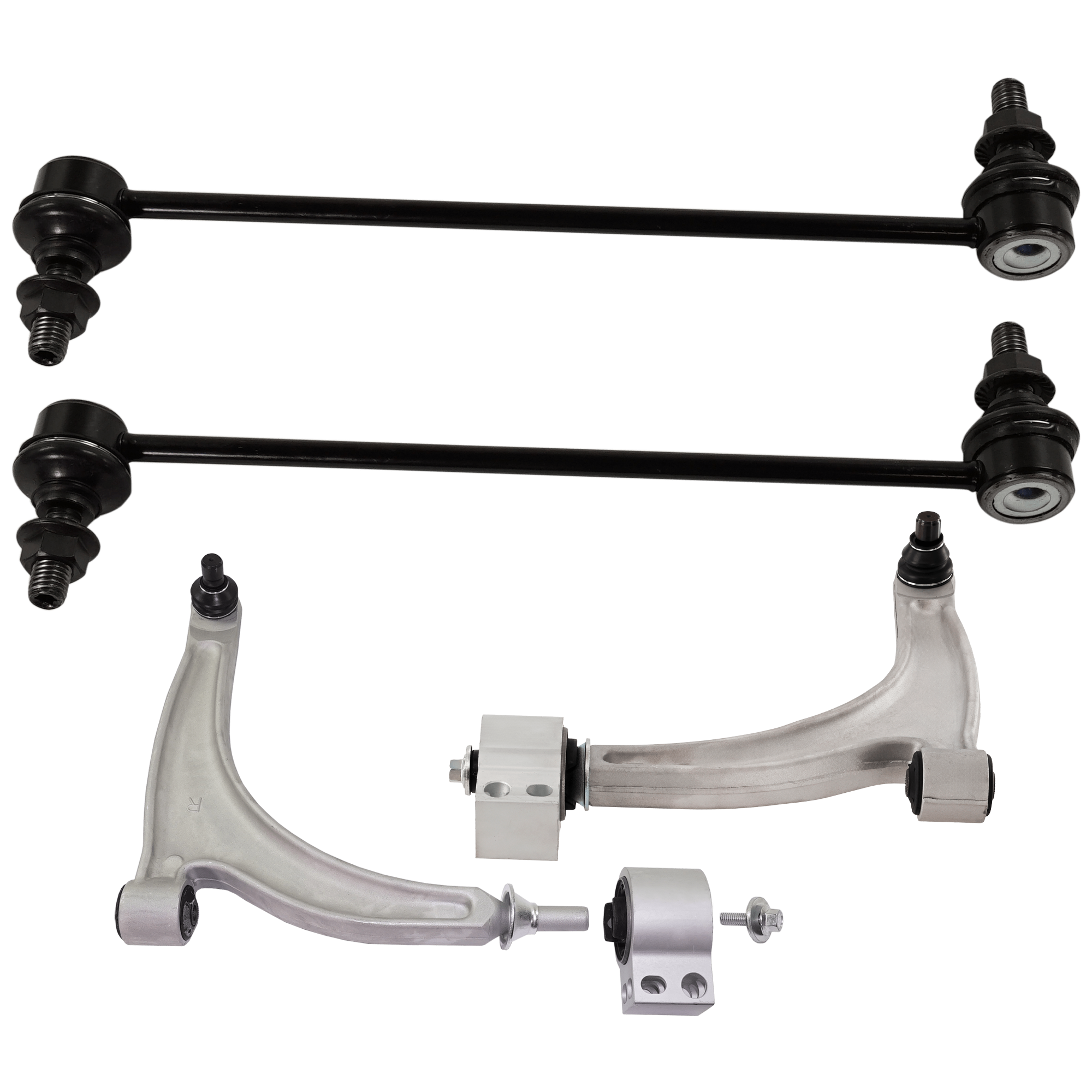 AM MALIBU 10-12 G6-10-10 FRONT CONTROL ARM RH AND LH Lower 4 pc kit with Sway Bar Link SKU KIT 062724 C132 OEM 22730775-22730776-13258050-132