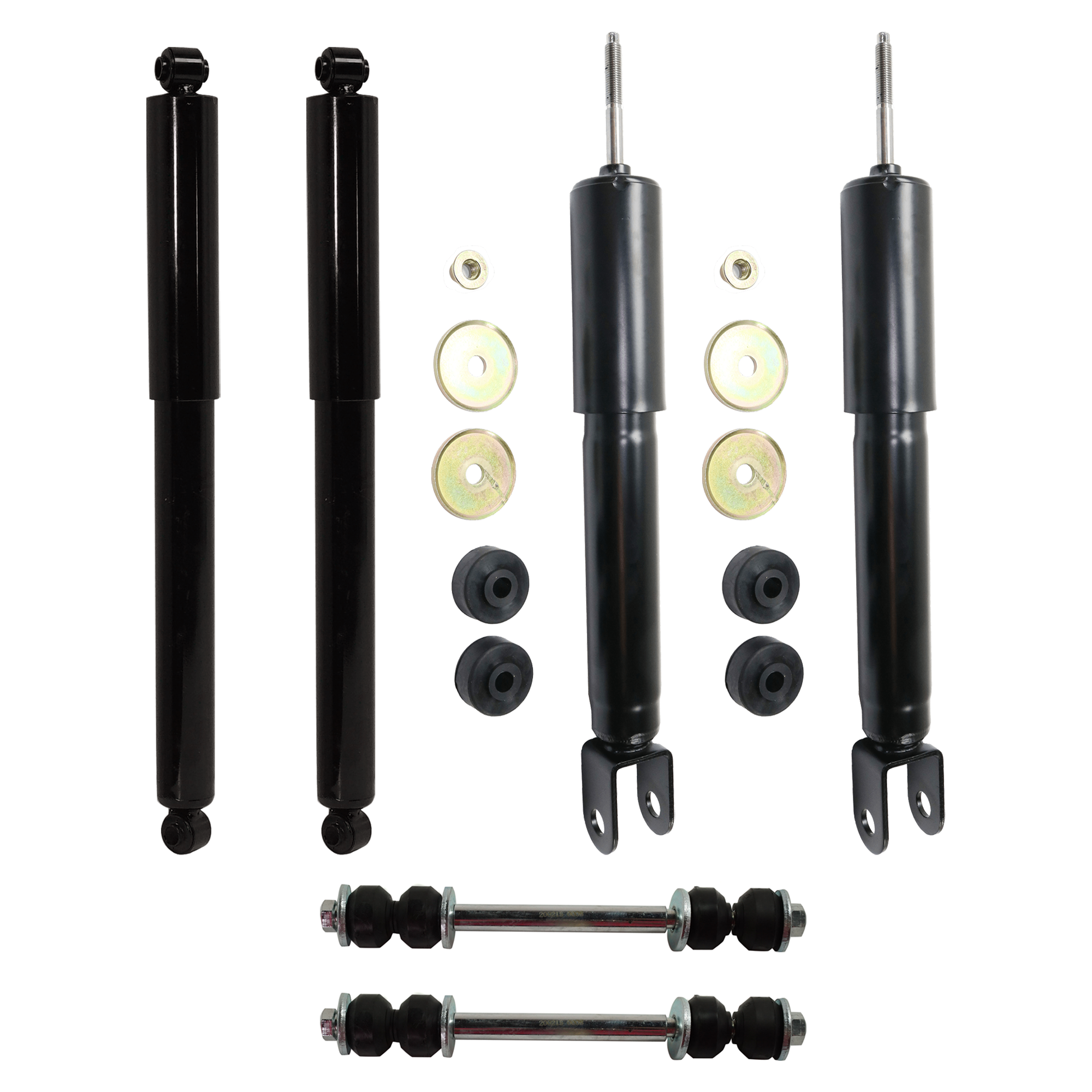 AM SIERRA SILVERADO 1500-99-06 FRONT AND REAR SHOCK RH AND LH 6 pc kit Gas Charged Monotube with Sway Bar Link SKU KIT 062724 C66 OEM 89040177-89040176-1880631-2651