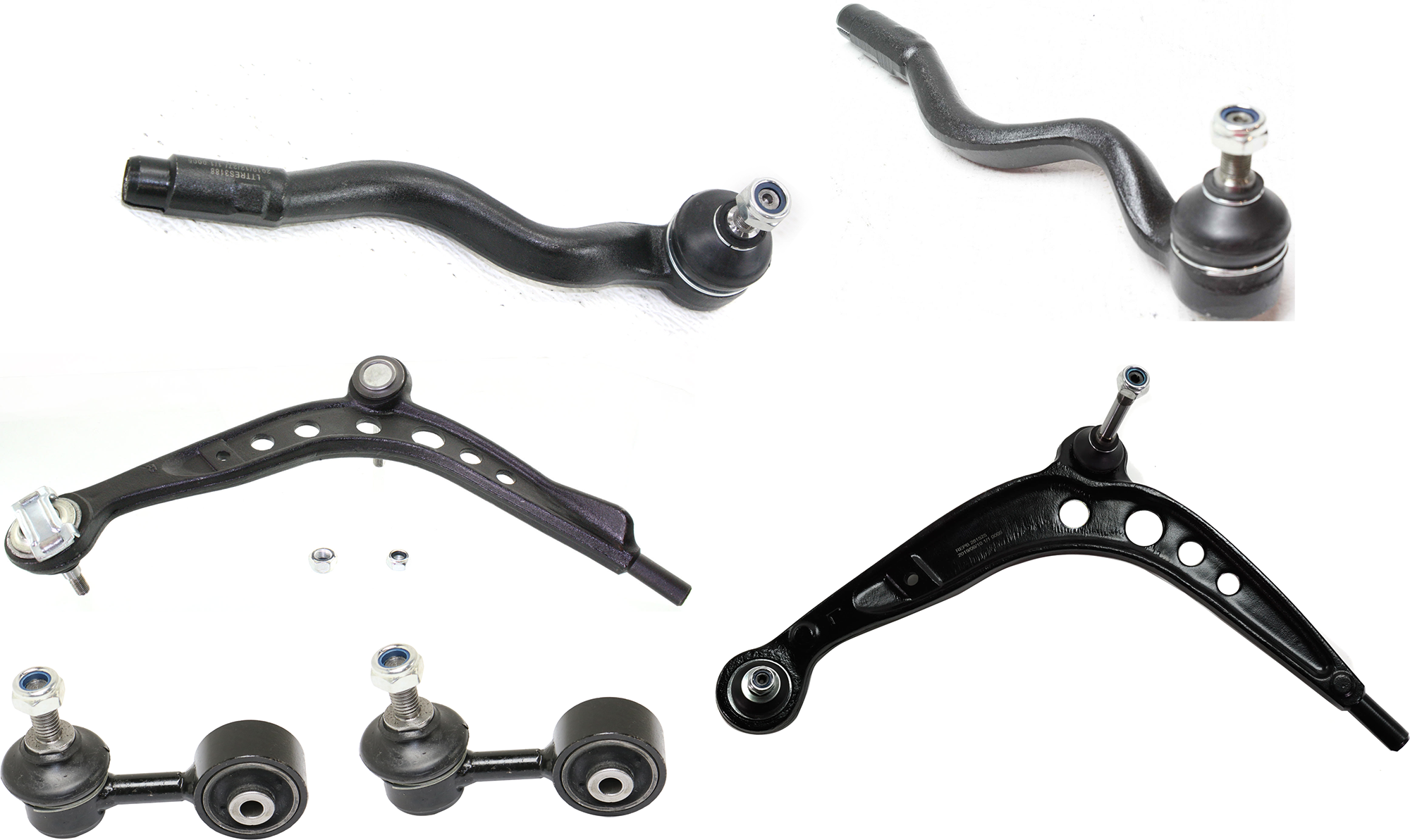AM 3 SERIES 91-99 FRONT CONTROL ARM RH AND LH Lower 6 pc kit with Sway Bar Link and Tie Rod End SKU KIT 062724 C77 OEM 3-112-113-652-931-120-000-000-000-000