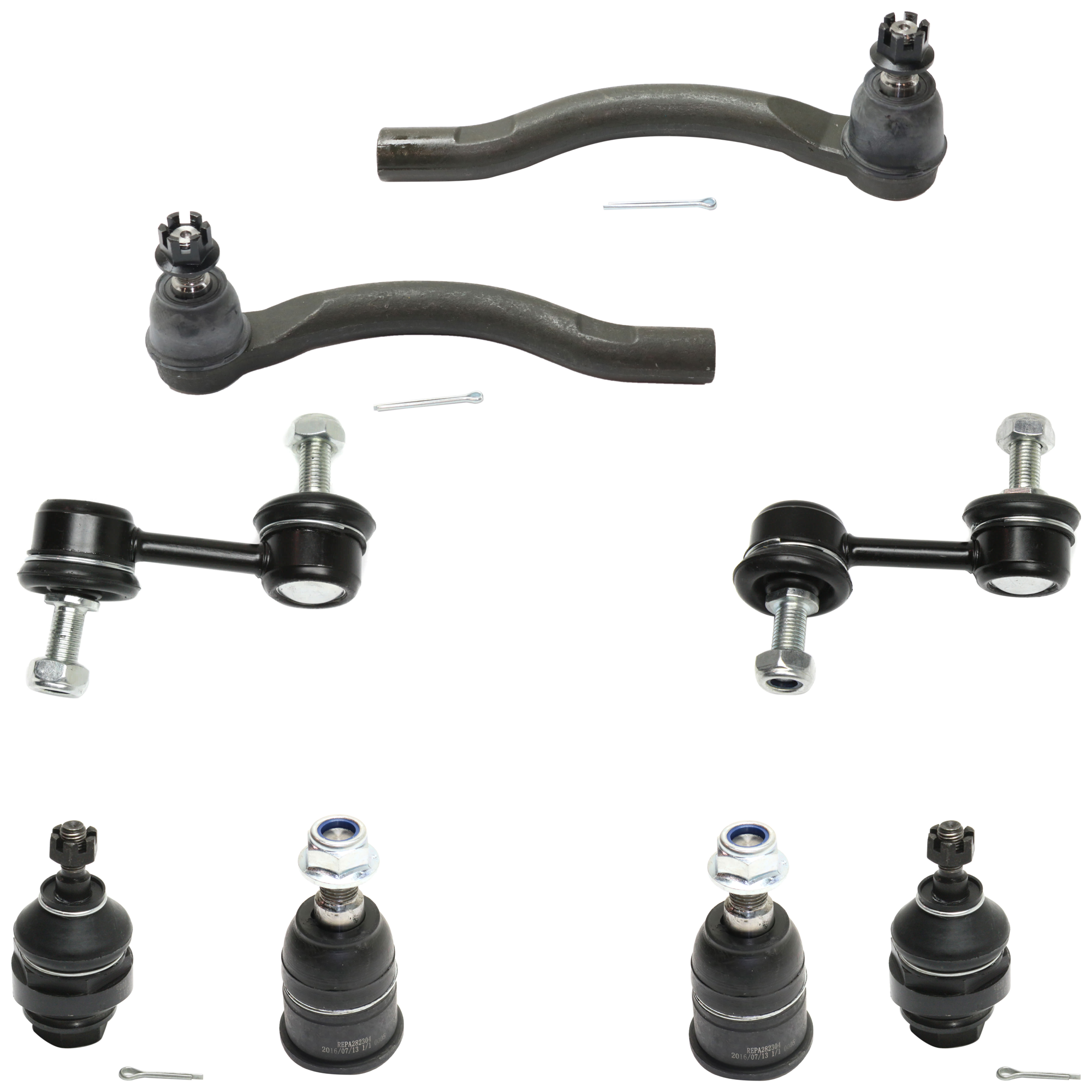 AM TL 04-06 FRONT BALL JOINT RH AND LH Upper and Lower 7 pc kit with Sway Bar Link and Tie Rod End SKU KIT 062724 C86 OEM 41532-2642936-2643039-2643047