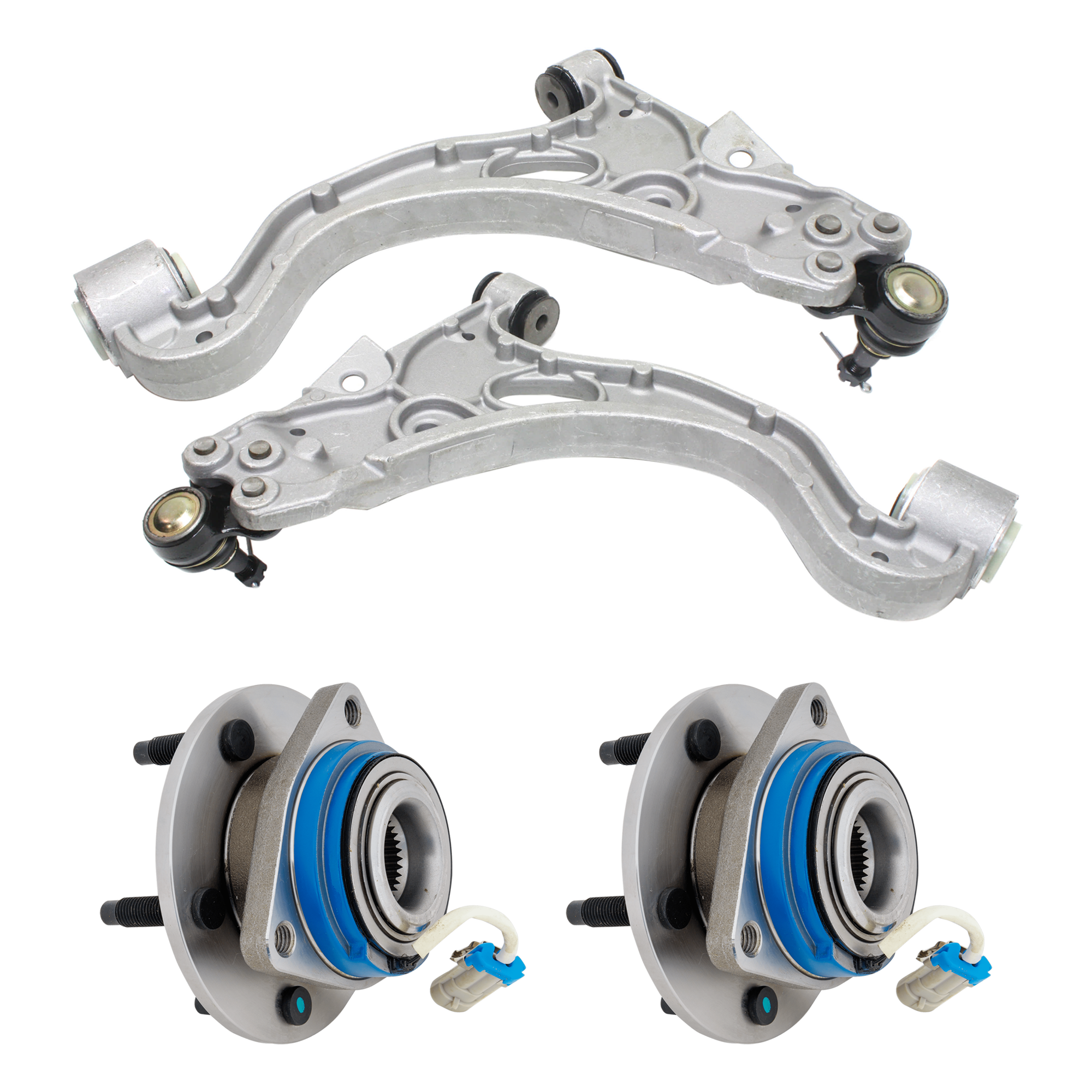 AM DEVILLE 97-01 AURORA 98-01 FRONT CONTROL ARM RH AND LH Lower 4 pc kit with Wheel Hub SKU KIT 062724 C92 OEM 25696334-25699467-25766508-257