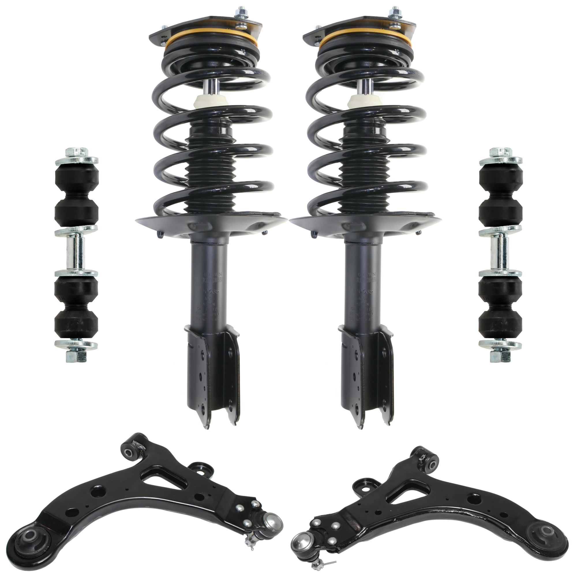 AM RENDEZVOUS 02-07 AZTEK 01-05 FRONT FULLY LOADED STRUT RH AND LH 6 pc kit Gas Charged Twin tube with Control Arm and Sway Bar Link SKU KIT 062724 C95 OEM 10314753-10314754-10318098-103