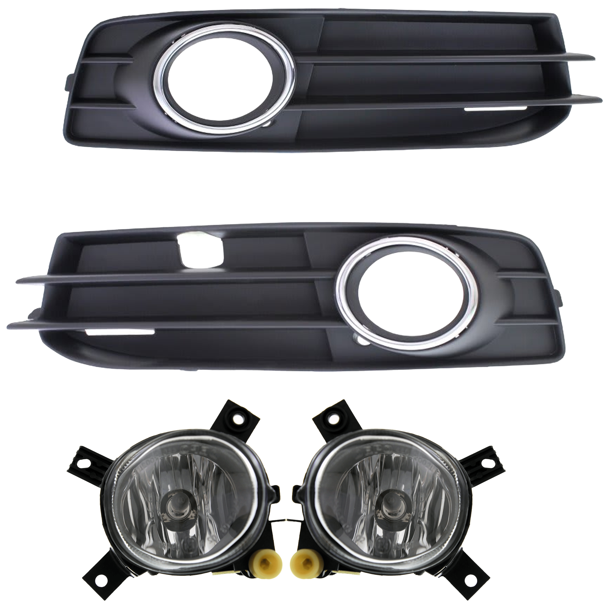 AM A3 A3 QUATTRO 09-13 FRONT FOG LAMP RH AND LH 4 pc Kit Assembly Halogen with Fog Light Trim SKU KIT 062726-07 Partslink AU2592112 AU2593112 AU1039114 AU1038114 OEM 8E0941699E 8E0941700E 8P080768