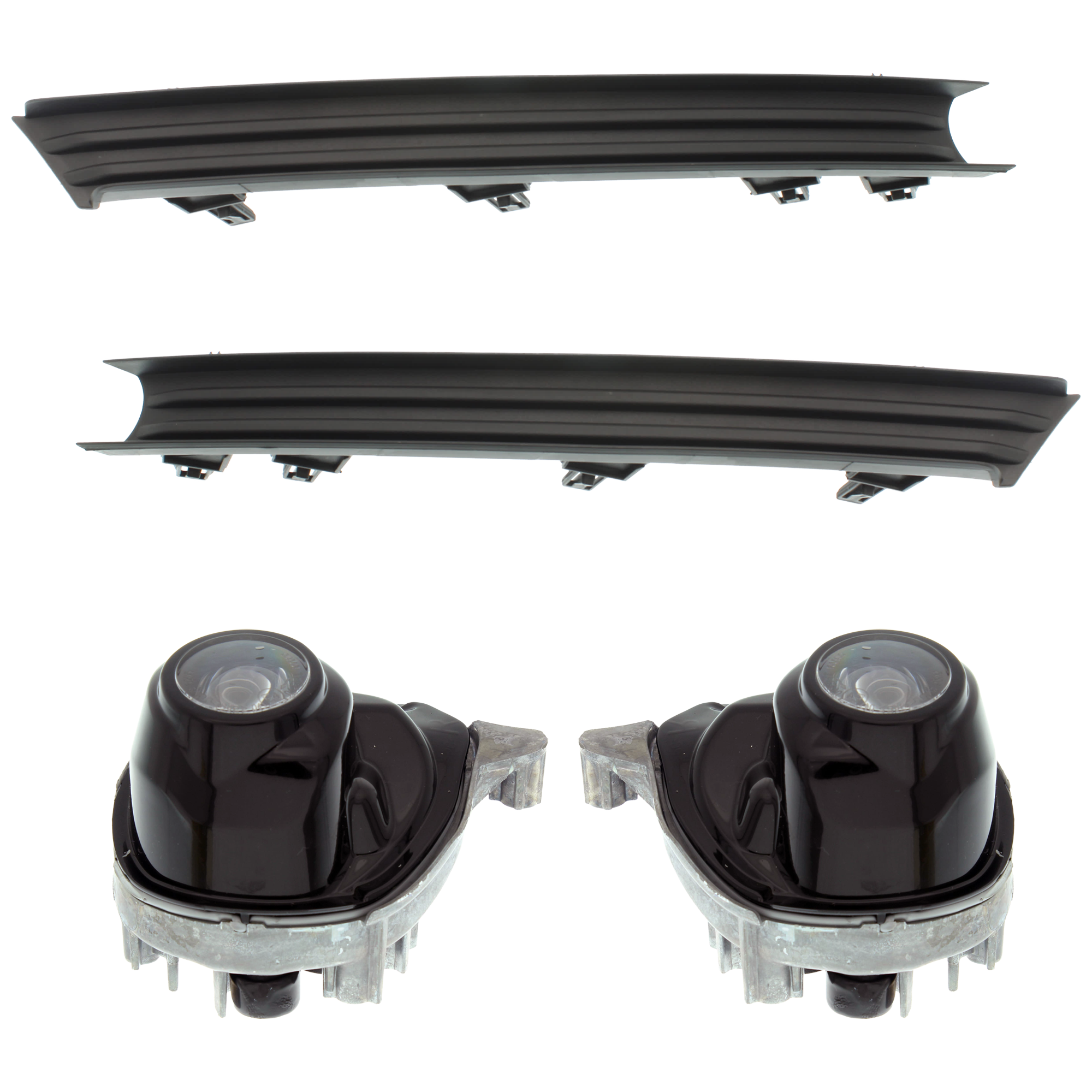 AM CX 5-17-21 FRONT FOG LAMP RH AND LH 4 pc Kit Lens and Housing LED with Fog Light Trim SKU KIT 062726-148 Partslink MA2592128 MA2593128 MA1039140 MA1038140 OEM B63B51680A B63B51690A KB8B50C1