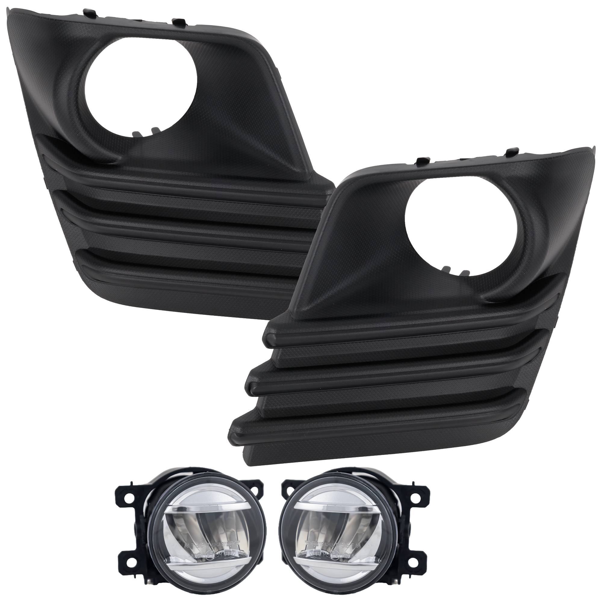 AM FORESTER 22-22 FRONT FOG LAMP RH AND LH 4 pc Kit Assembly LED with Fog Light Trim SKU KIT 062726-154 Partslink SU2592128 SU2593128 SU1039133 SU1038131 OEM 84501VA000-84501VA010-57731SJ6