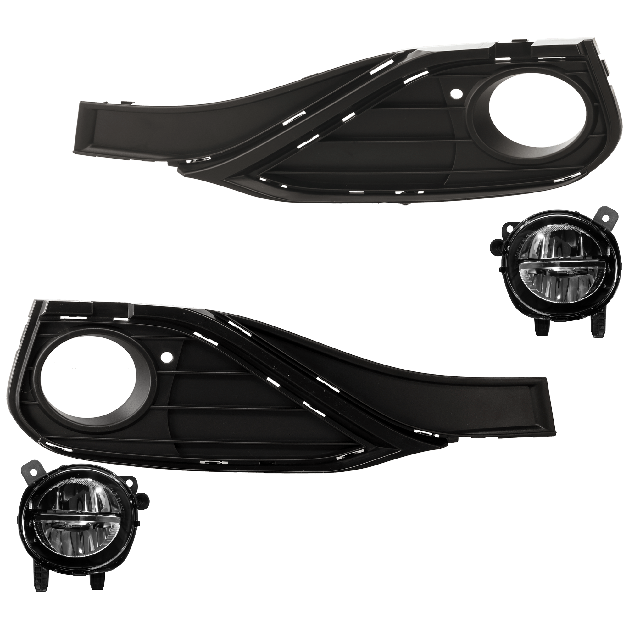 AM 4 SERIES 14-20 FRONT FOG LAMP RH AND LH 4 pc Kit Assembly LED with Fog Light Trim SKU KIT 062726-26 Partslink BM2592153 BM2593153 BM1039241 BM1038241 OEM 63177315559-63177315560-511172