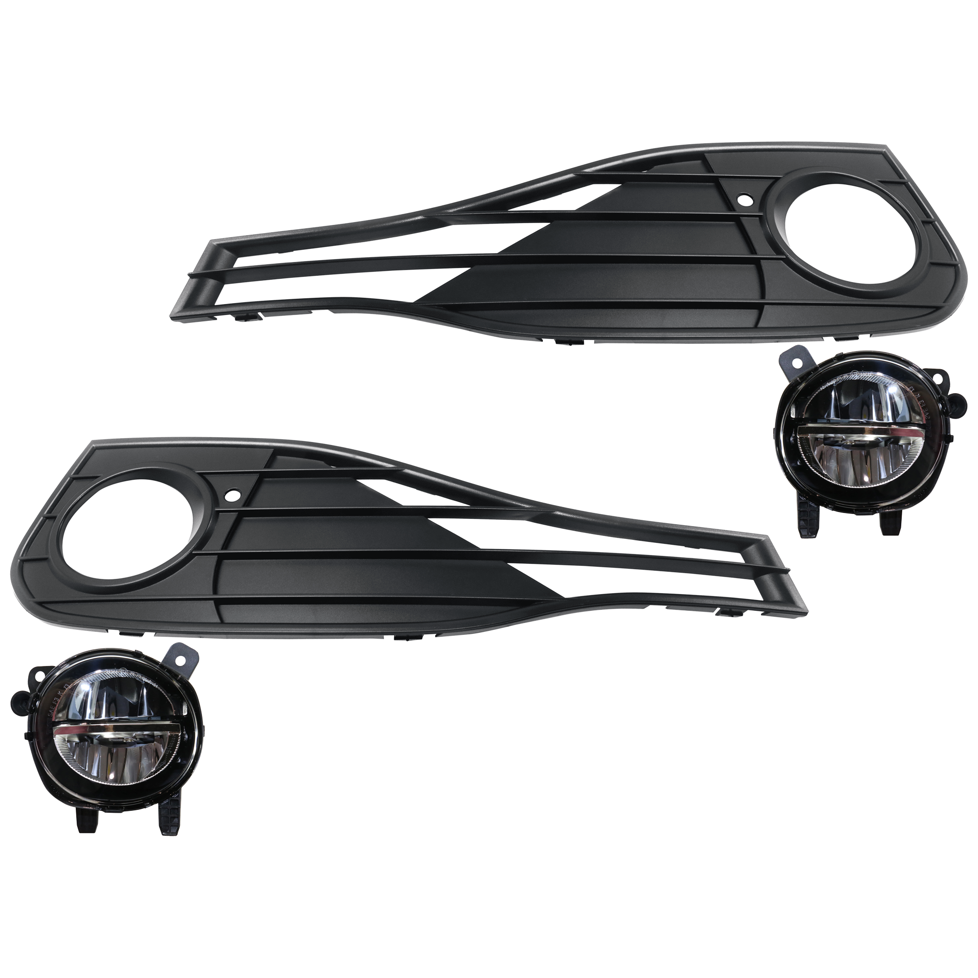 AM 4 SERIES 14-20 FRONT FOG LAMP RH AND LH 4 pc Kit Assembly LED with Fog Light Trim SKU KIT 062726-28 Partslink BM2592153 BM2593153 BM1039194 BM1038194 OEM 63177315559-63177315560-511172