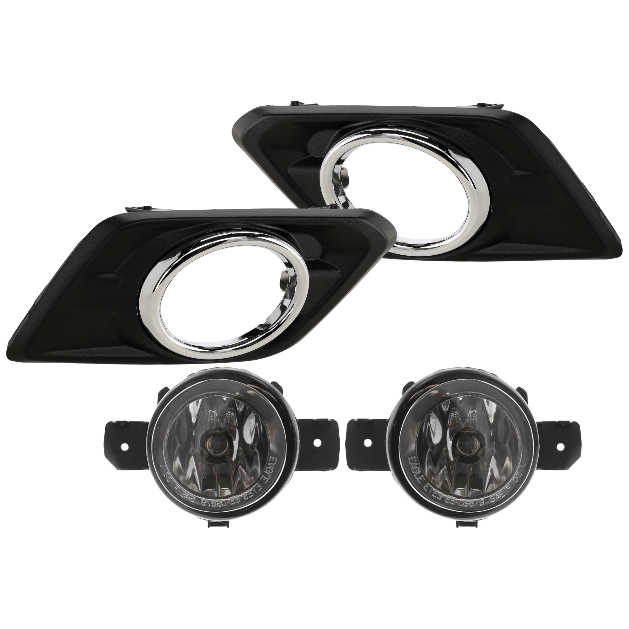AM ROGUE 14-16 FRONT FOG LAMP RH AND LH 4 pc Kit Assembly Halogen with Fog Light Trim SKU KIT 062726-40 Partslink NI2592122 NI2592117 NI2593122 NI2593117 NI1039132 NI1038132 OEM 261509B91D 261559B91D 622564BA