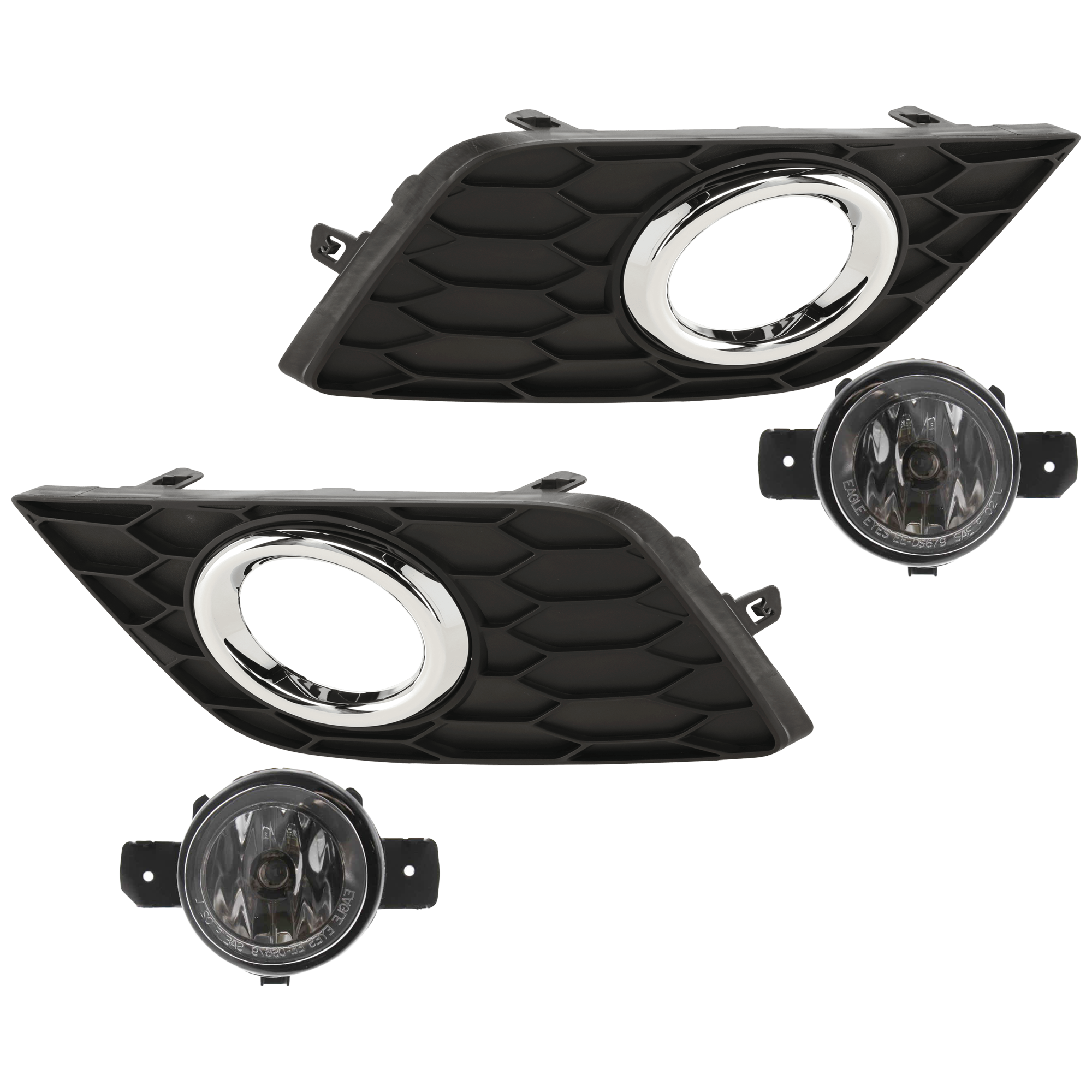 AM SENTRA 16-19 FRONT FOG LAMP RH AND LH 4 pc Kit Assembly Halogen with Fog Light Trim SKU KIT 062726-41 Partslink NI2592122 NI2592117 NI2593122 NI2593117 NI1039143 NI1038143 OEM 261509B91D 261559B91D 622564AF