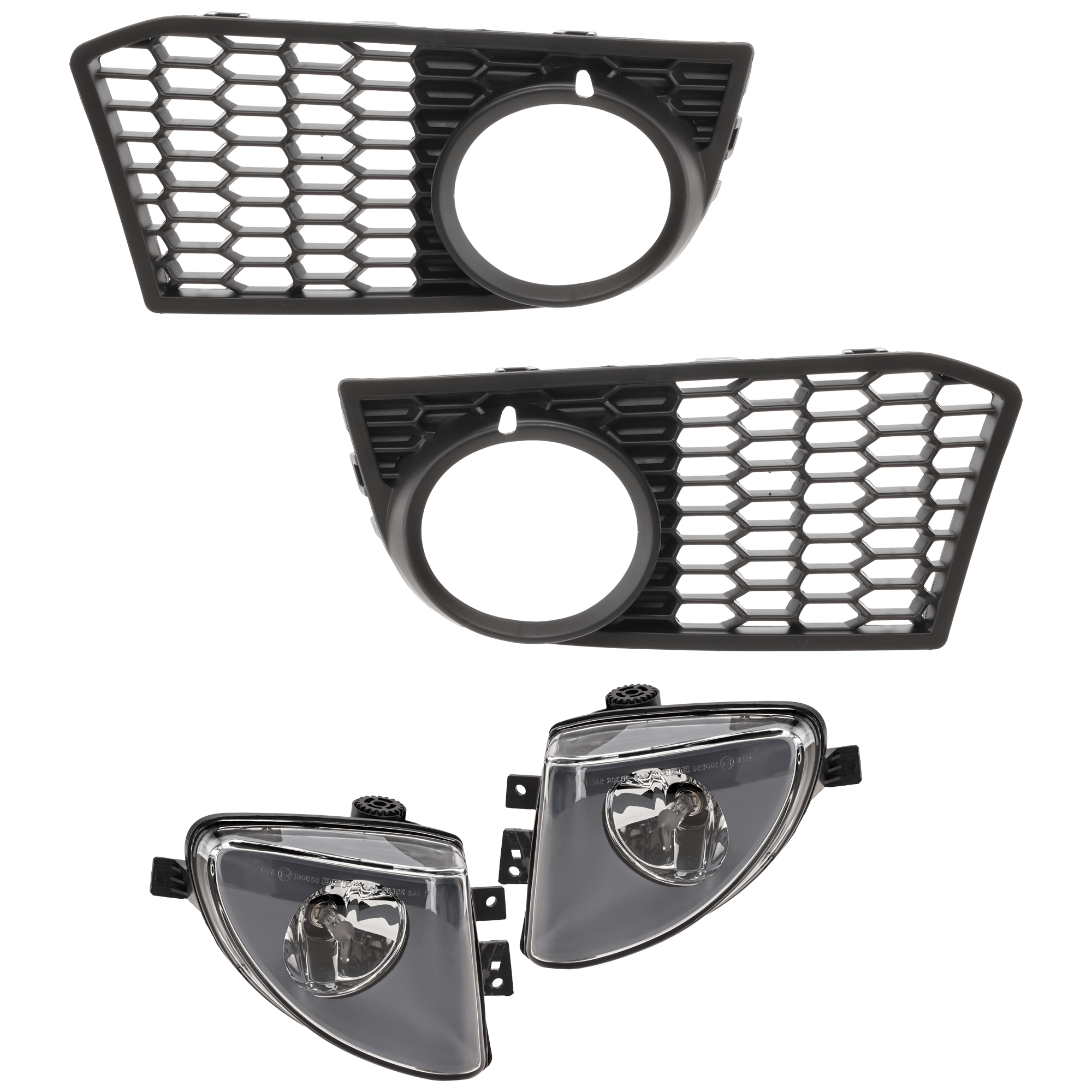 AM 5 SERIES 11-13 FRONT FOG LAMP RH AND LH 4 pc Kit Assembly Halogen with Fog Light Trim SKU KIT 062726-56 Partslink BM2592143 BM2593143 BM1039118 BM1038118 OEM 63177216887-63177216888-511179