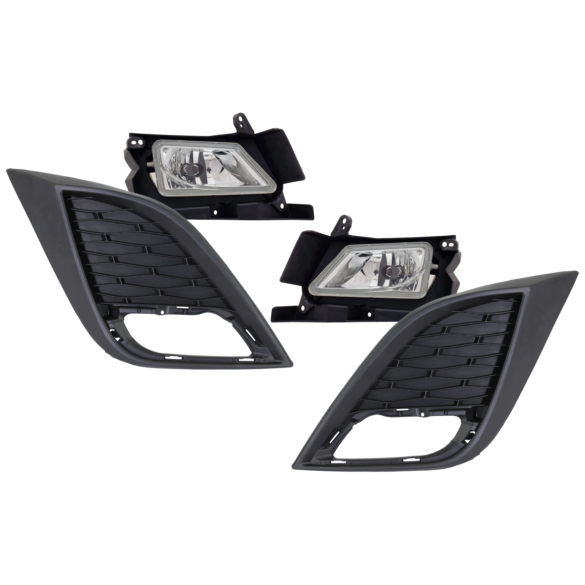 AM MAZDA 3-10-11 FRONT FOG LAMP RH AND LH 4 pc Kit Assembly Halogen with Fog Light Trim SKU KIT 062726-85 Partslink MA2592119 MA2593119 MA1039106 MA1038106 OEM BBM551680C BBM551690B BBN250C1