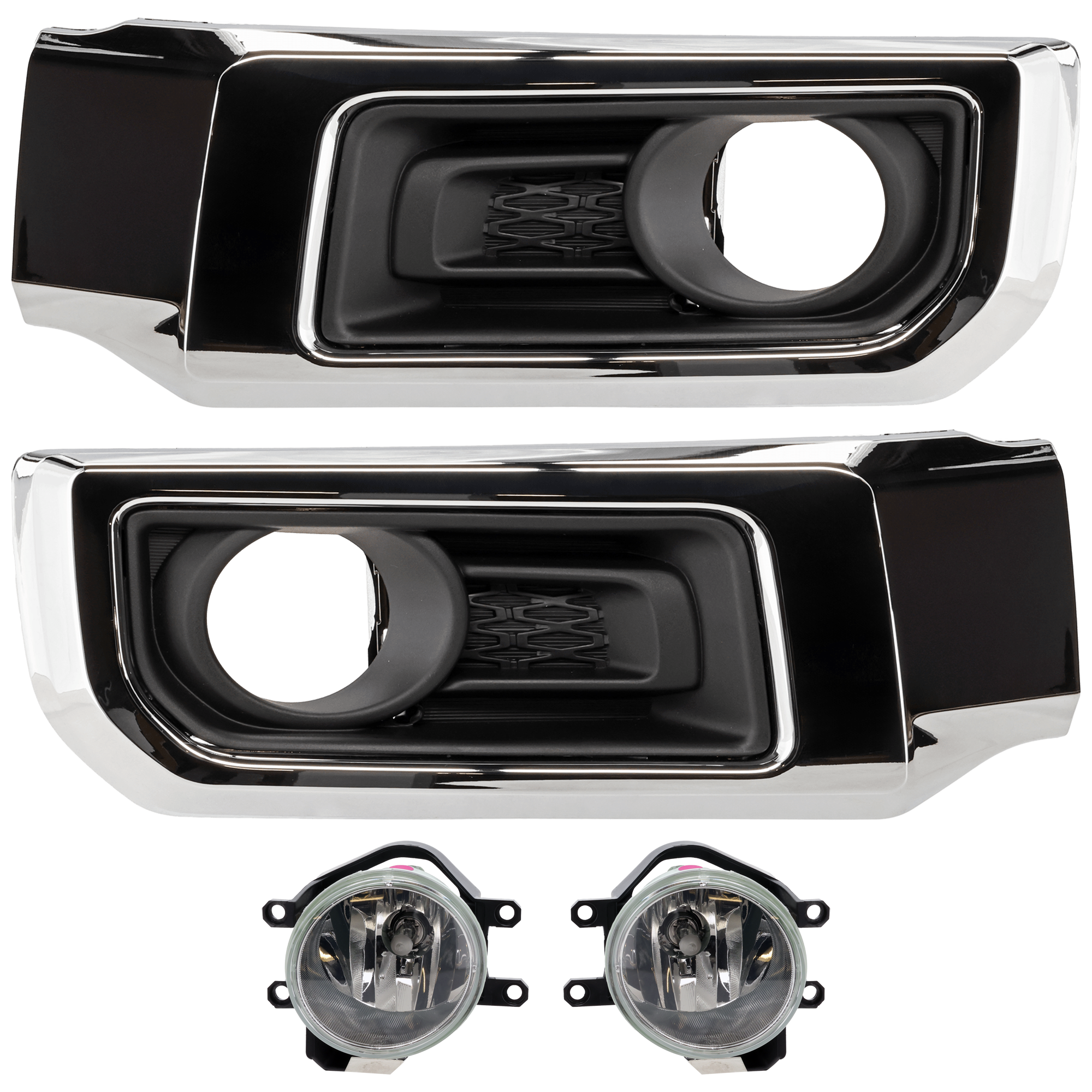 AM 4RUNNER 14-20 FRONT FOG LAMP RH AND LH 4 pc Kit Assembly Halogen with Fog Light Trim SKU KIT 062726-99 Partslink TO2592126 TO2593126 TO1039180 TO1038180 OEM 8121012230-8122012230-52702350