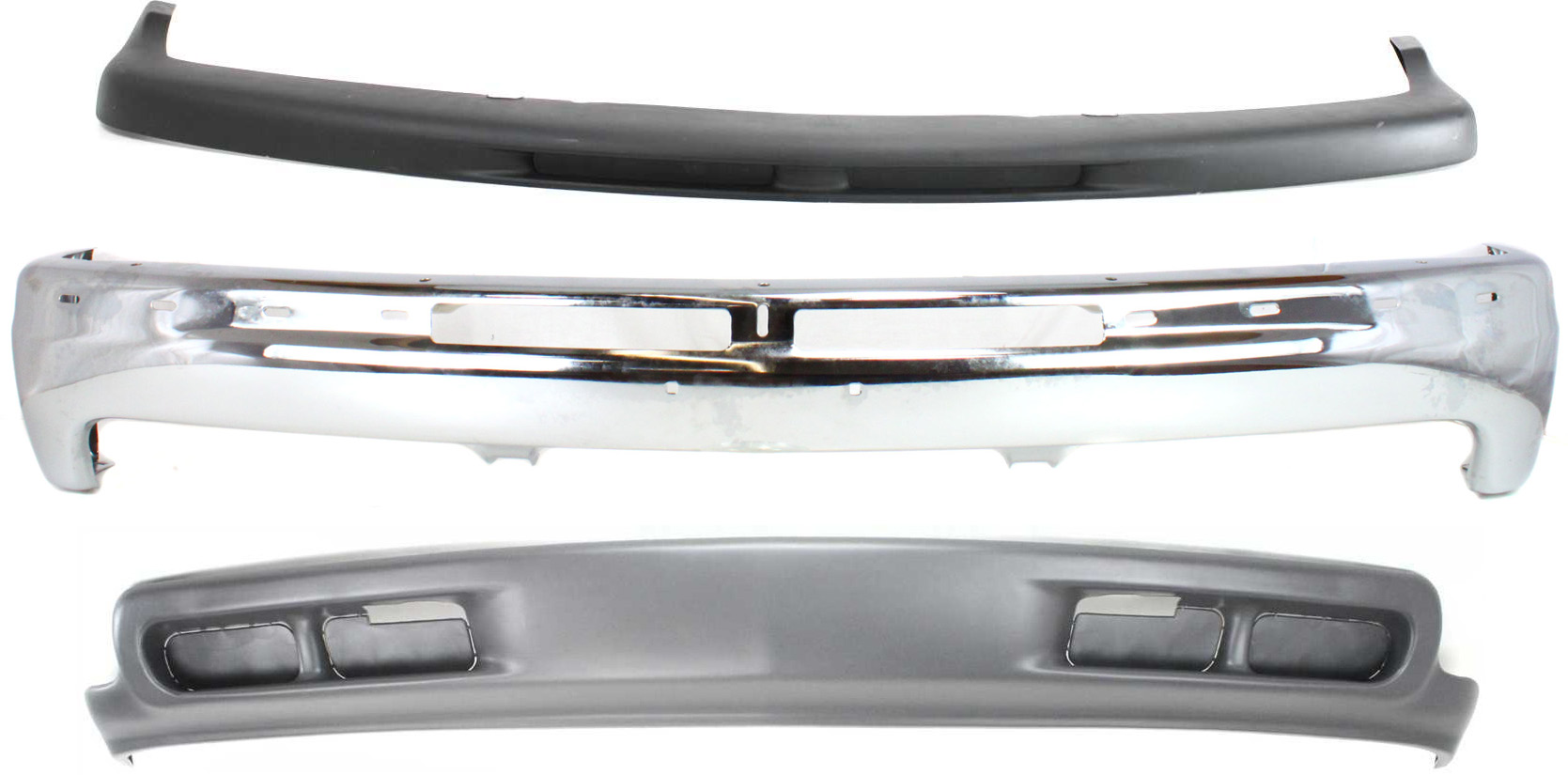 AM SILVERADO 99-02 TAHOE 00-06 FRONT BUMPER Chrome 3 pc Kit with Bumper Trim and Valance SKU KIT 062817-19 Partslink GM1002376 GM1051103 GM1092168 OEM 12336026-15050703-15199825