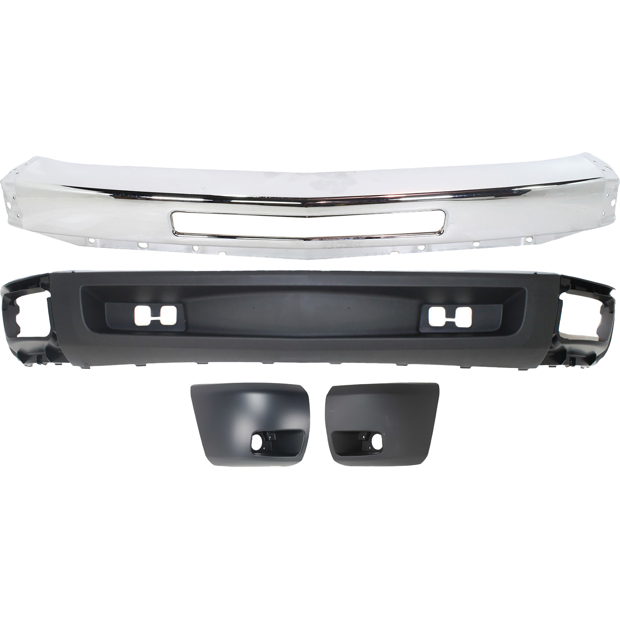 AM SILVERADO 1500-09-13 FRONT BUMPER 4 pc kit with Bumper End and Valance Excludes 2007 Classic SKU KIT 062817-30 Partslink GM1002831 GM1004147 GM1005147 GM1092192 OEM 15941850-15891681-15891682-159