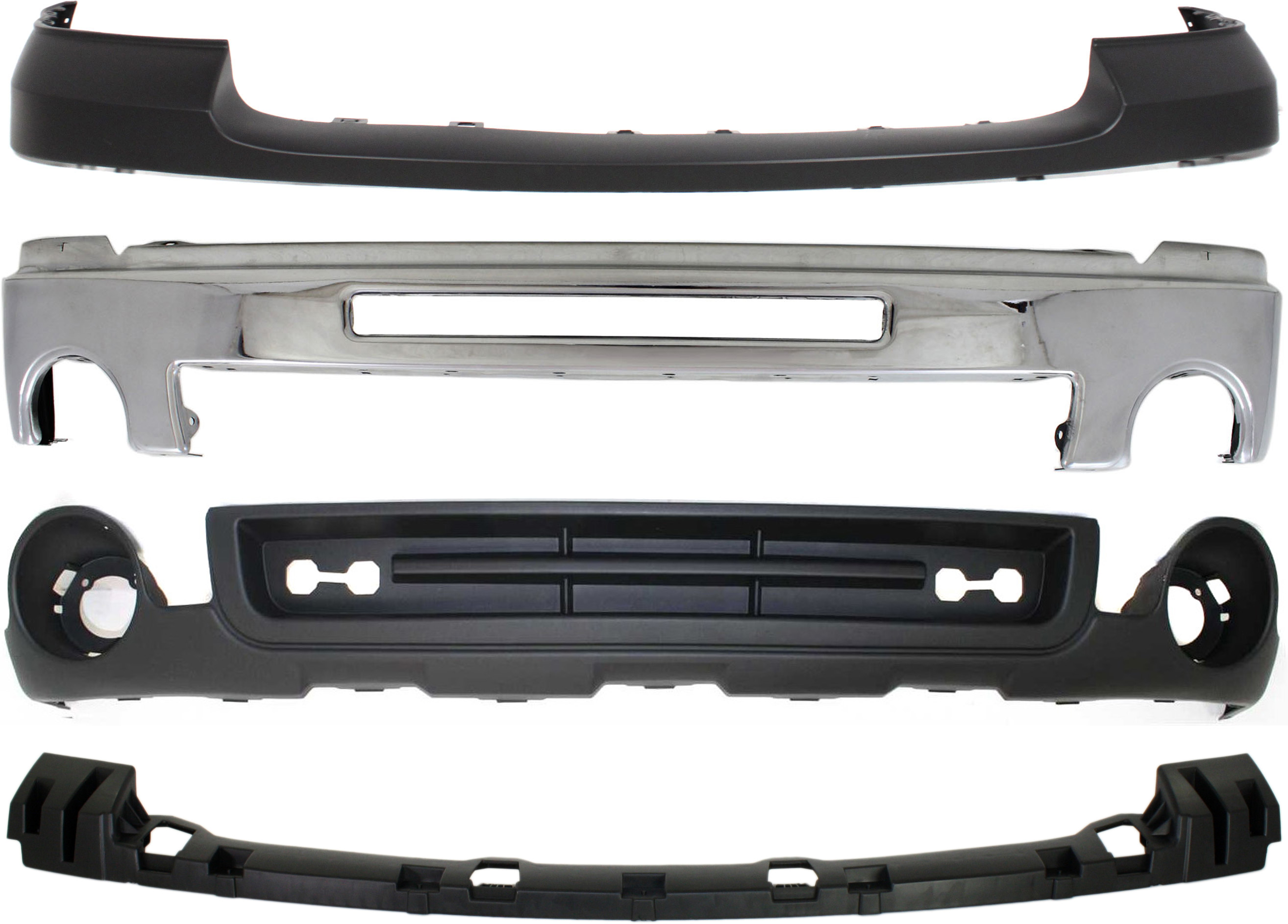 AM SIERRA 1500-07-13 FRONT BUMPER COVER Upper Primed 4 pc Kit with Bumper Bumper Bracket and Valance SKU KIT 062817-37 Partslink GM1014102 GM1002834 GM1065108 GM1015100 OEM 25783584-15902856-15246822-151
