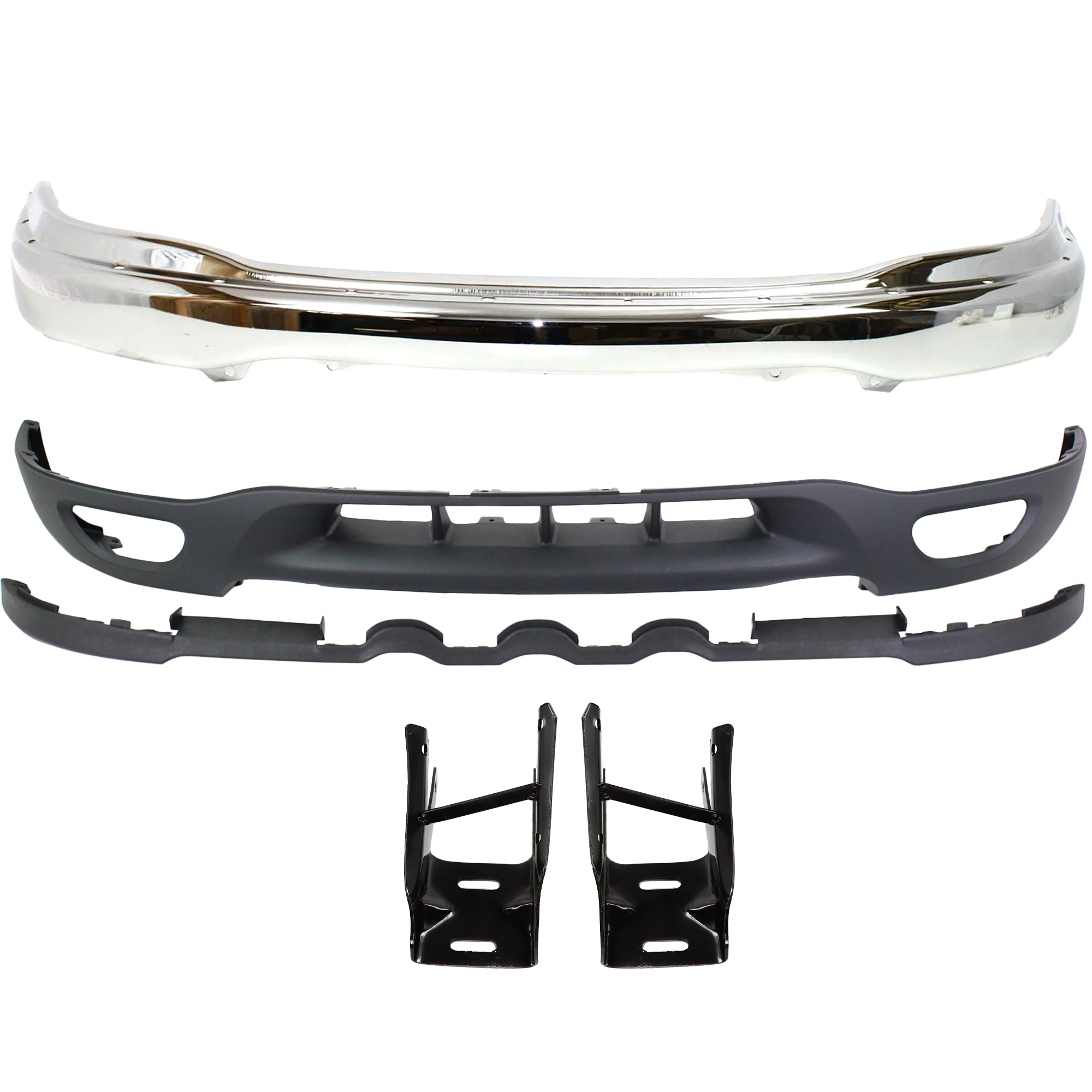 AM EXPEDITION 99-02 F 150-99-03 FRONT BUMPER Chrome 4 pc kit w Bumper Bracket and Valance Exc. Lightning Model SKU KIT 062817-44 Partslink FO1002356 FO1066129 FO1067129 FO1095181 OEM XL3Z17757AA F75Z17N775DA F75Z1