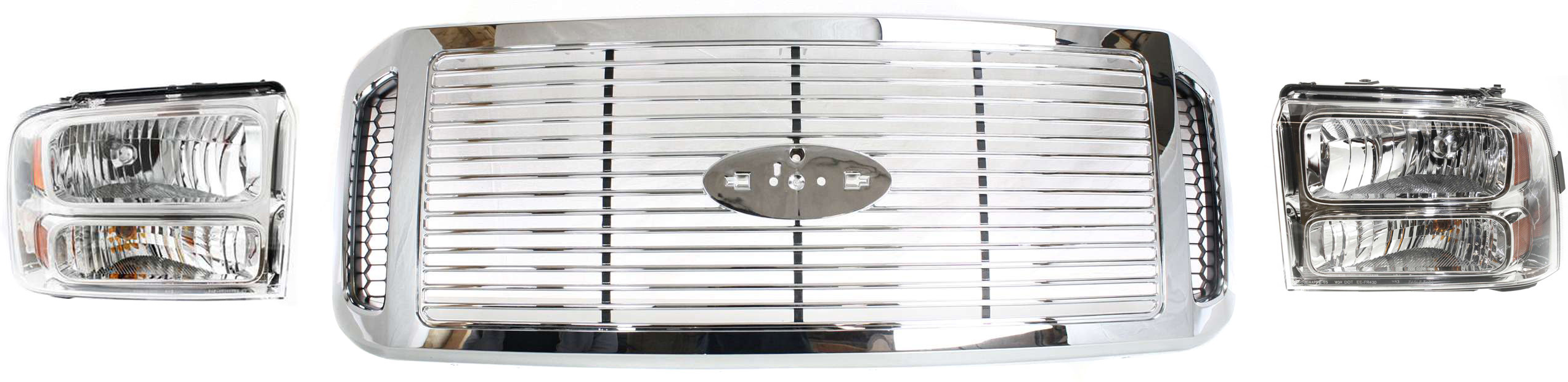 AM F 250 SUPER DUTY F 350 SUPER DUTY 06-07 GRILLE 3 pc Kit with Headlights SKU KIT 062817-45 Partslink FO1200459 FO2502217 FO2503217 OEM 6C3Z8200AAA 6C3Z13008BB 6C3Z13