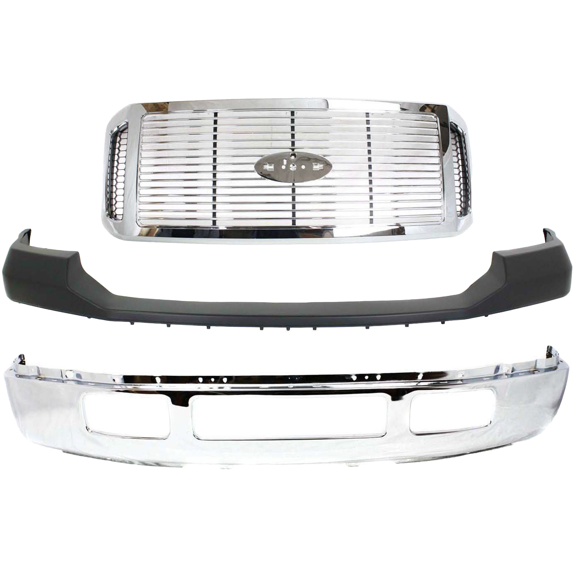 AM F 250 F 350 SUPER DUTY 06-07 FRONT BUMPER 3 pc kit with Bumper Cover and Grille SKU KIT 062817-49 Partslink FO1002392 FO1057292 FO1200459 OEM 5C3Z17757BA 6C3Z17D957BAPTM 6C