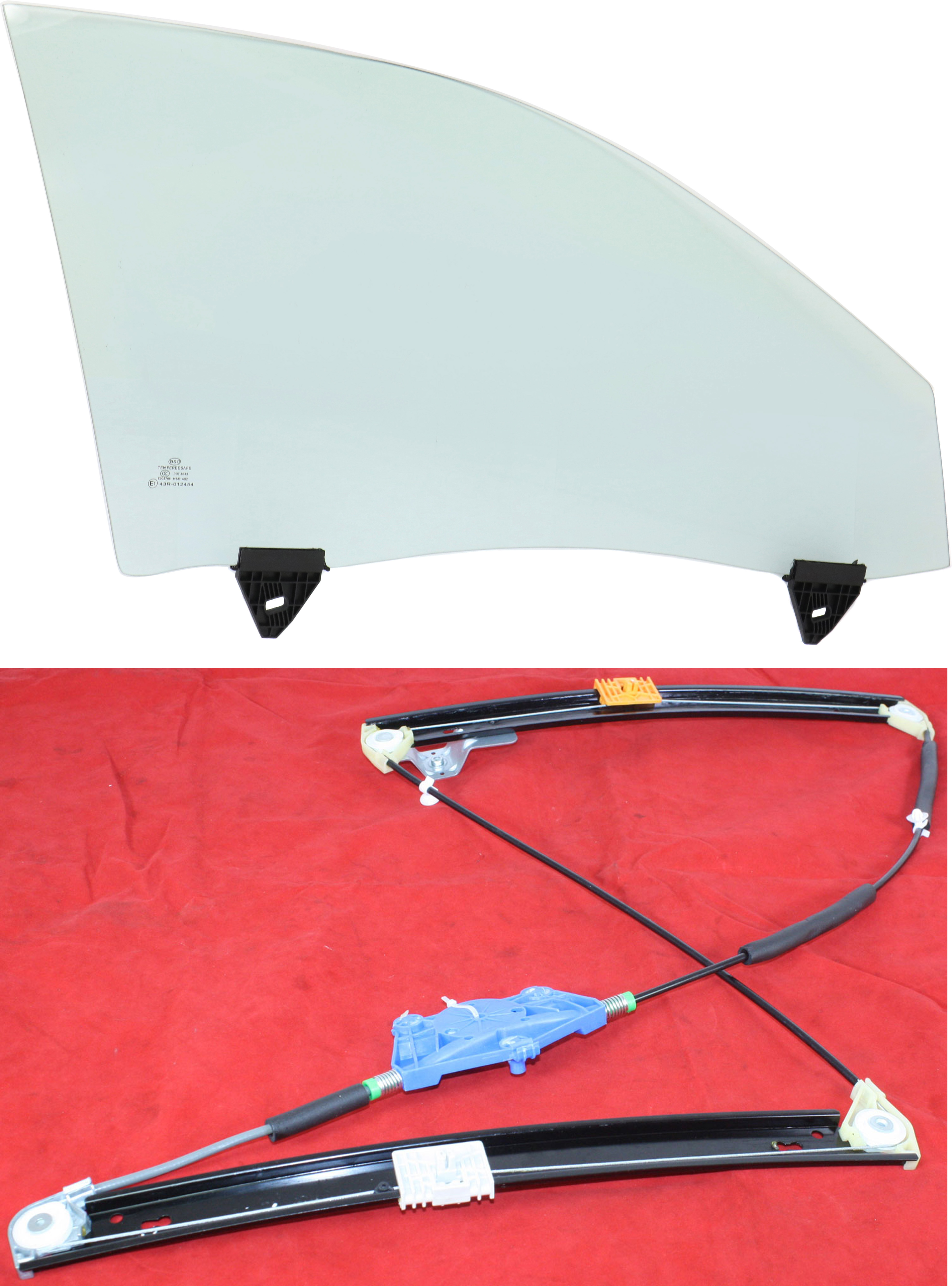 AM A4-02-08 FRONT DOOR GLASS RH Green Tint 2 pc kit with Window Regulator Power 4 Door Sedan Wagon w o Motor w Clip SKU KIT 062817-52 Partslink AU1351102 OEM 8E0845022D FD21631GTYN 8E08374