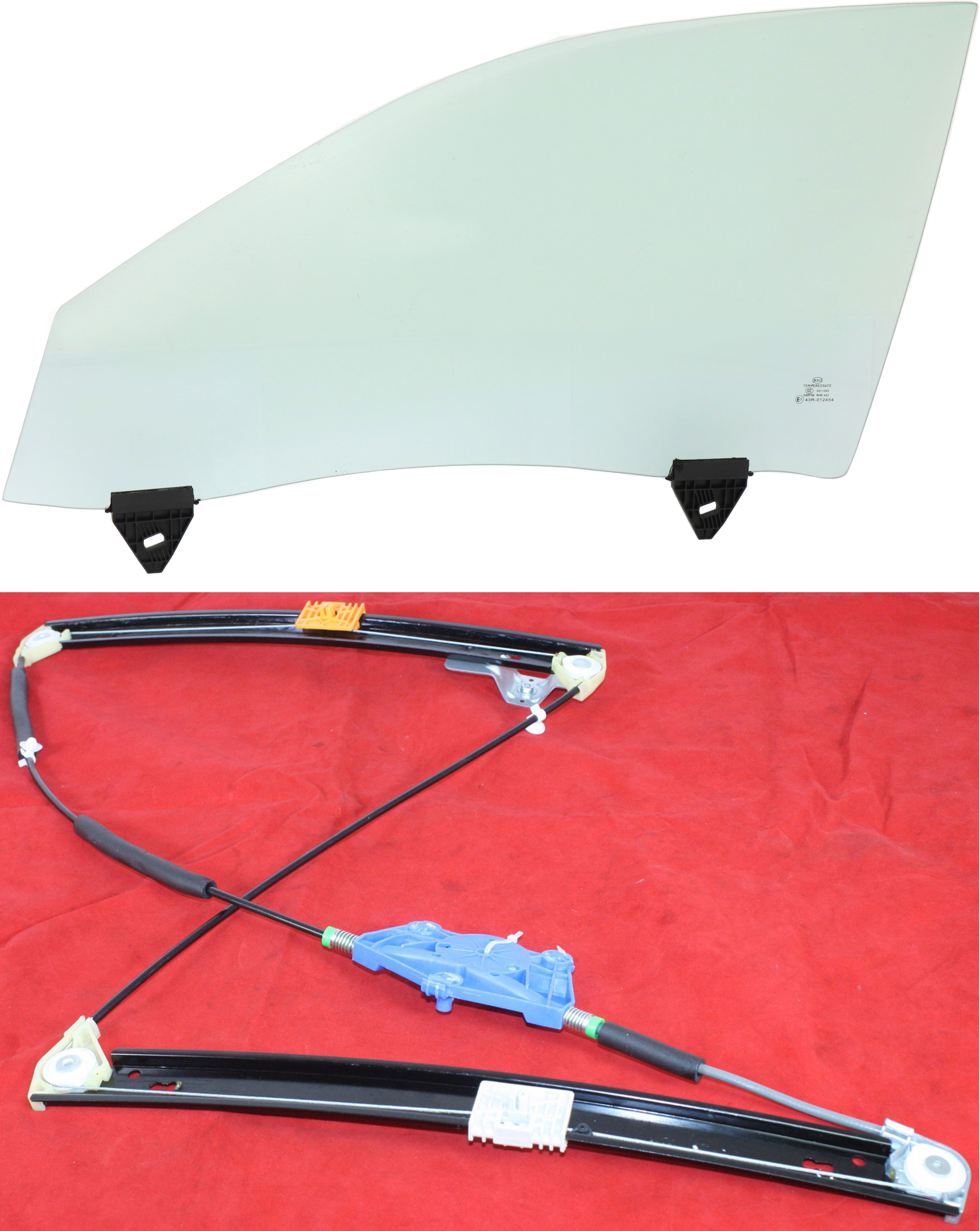 AM A4-02-08 FRONT DOOR GLASS LH Green Tint 2 pc kit with Window Regulator Power 4 Door Sedan Wagon w o Motor w Clip SKU KIT 062817-53 Partslink AU1350102 OEM 8E0845021D FD21632GTYN 8E08374