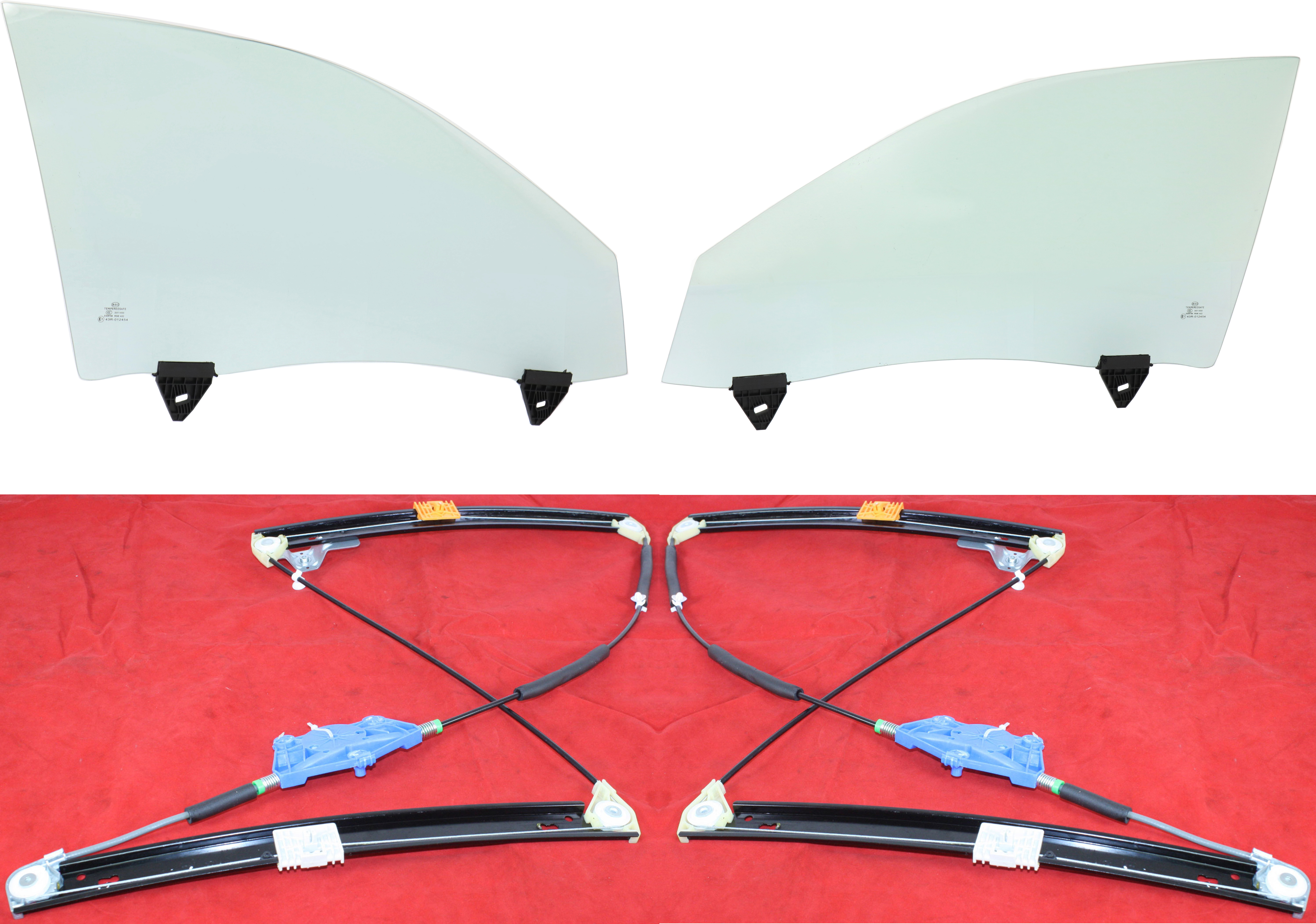 AM A4-02-08 FRONT DOOR GLASS RH AND LH Green Tint 4 pc kit with Window Regulator Power 4 Door Sedan Wagon witho Motor with Clip SKU KIT 062817-54 Partslink AU1350102 AU1351102 OEM 8E0845021D FD21632GTYN 8E08450