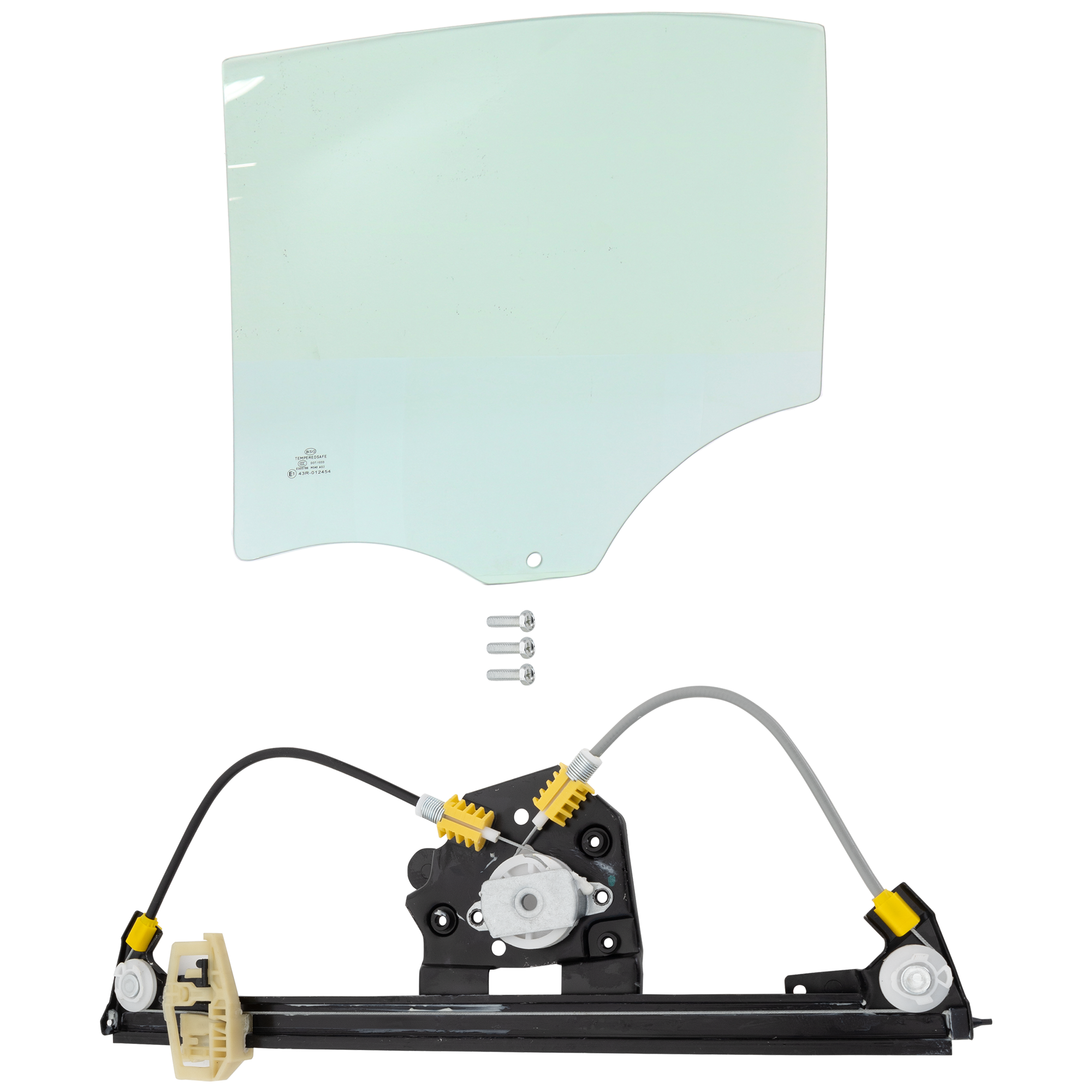 AM 3 SERIES 06-11 REAR DOOR GLASS RH Green Tint 2 pc kit with Window Regulator Power 4 Door Sedan w o Motor w o Clip SKU KIT 062817-61 Partslink BM1551111 OEM 51357145264 FD22618GTNN 513470