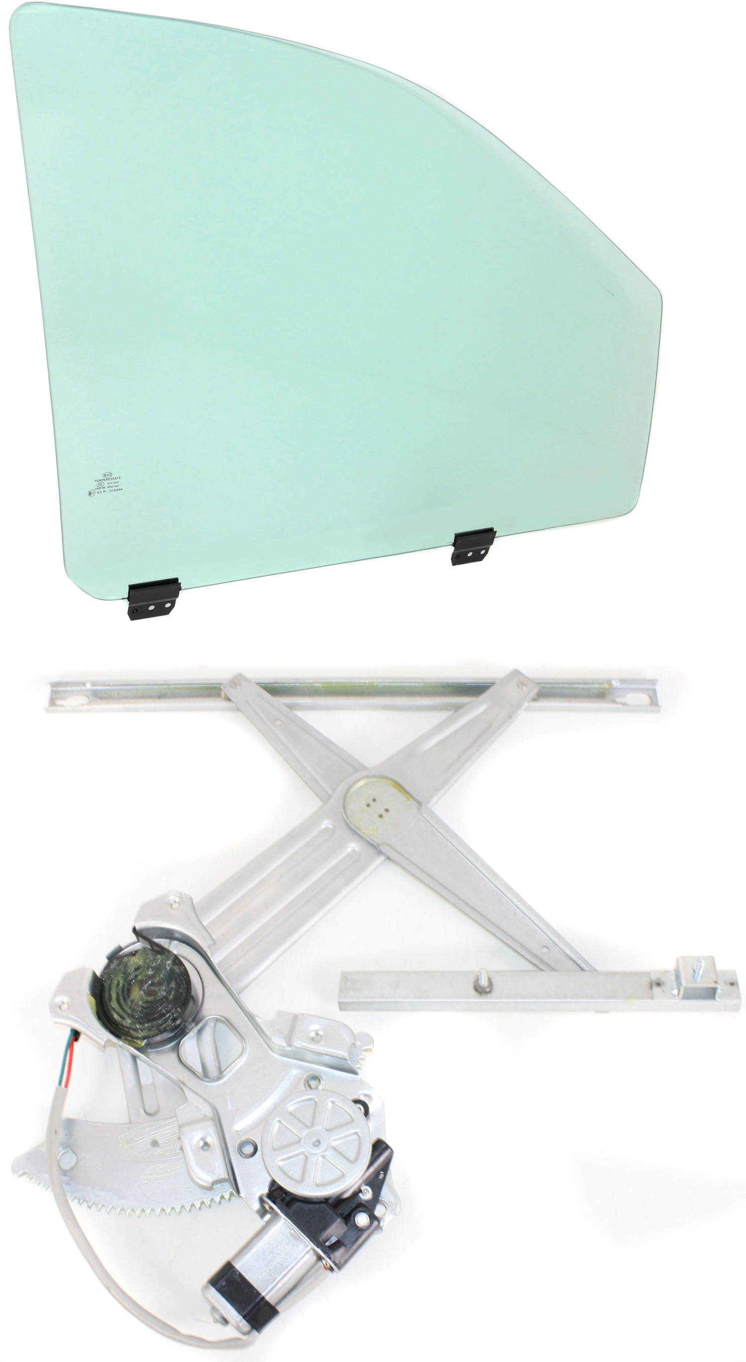 AM DODGE FULL SIZE P U 02-10 FRONT DOOR GLASS RH 2 pc Kit Clear Extended and Crew Cab with Clip with Window Regulator SKU KIT 062817-86 Partslink CH1351134 OEM 55372812AB DD10073GTYN 5527559