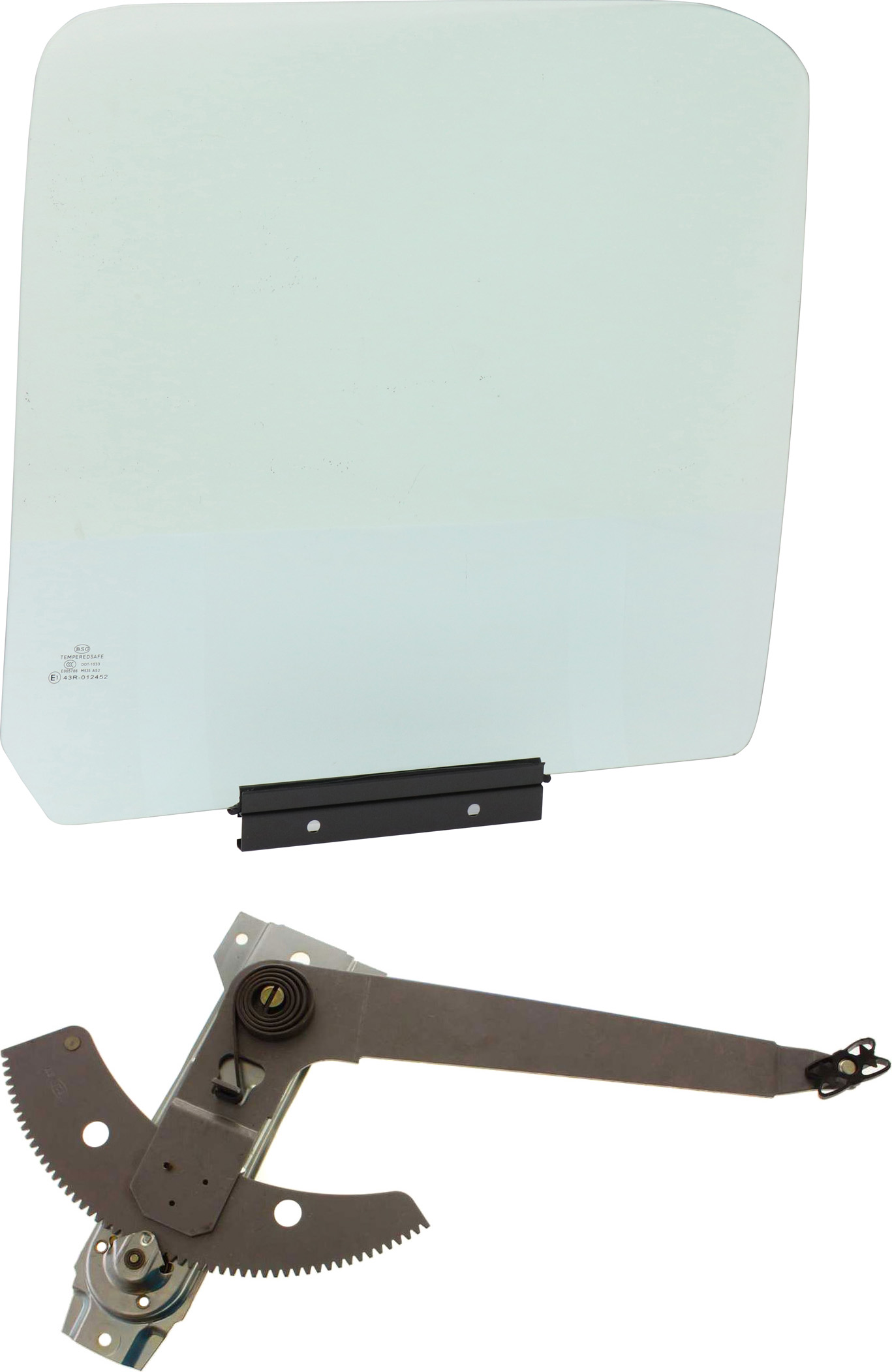 AM F 150 F 250-92-96 F 350-92-97 FRONT DOOR GLASS RH 2 pc Kit with Window Regulator SKU KIT 062817-98 Partslink FO1351117 OEM F4TZ1521410A DD08491GTYN F4TZ1