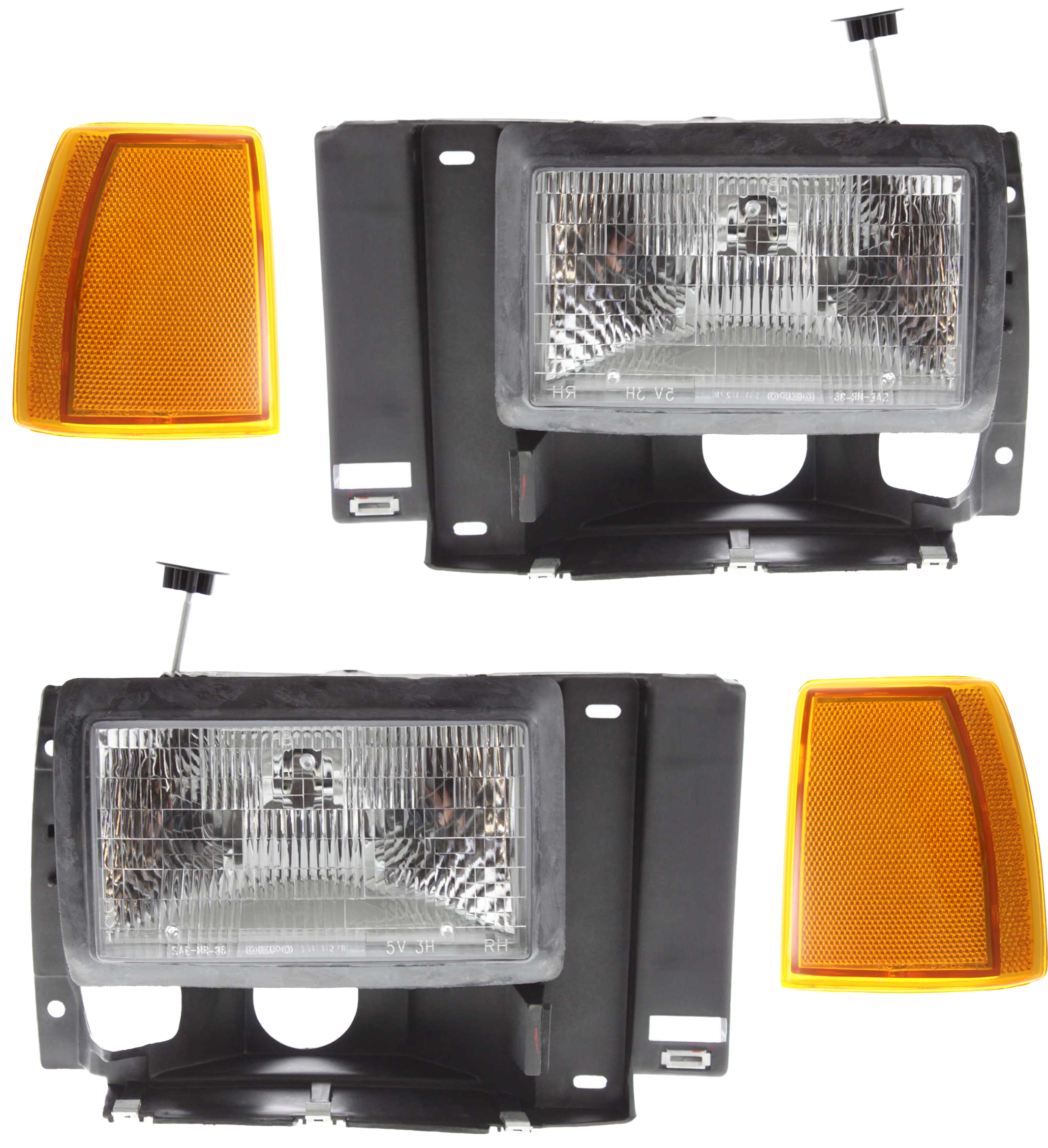 AM RANGER 89-92 EXPLORER 91-94 HEAD LAMP RH AND LH Assembly Halogen 4 pc Kit with Corner Lights SKU KIT 062818-04 Partslink FO2503107 FO2502107 FO2550107 FO2551105 OEM F1TZ13008C F1TZ13008D E9TZ15A2