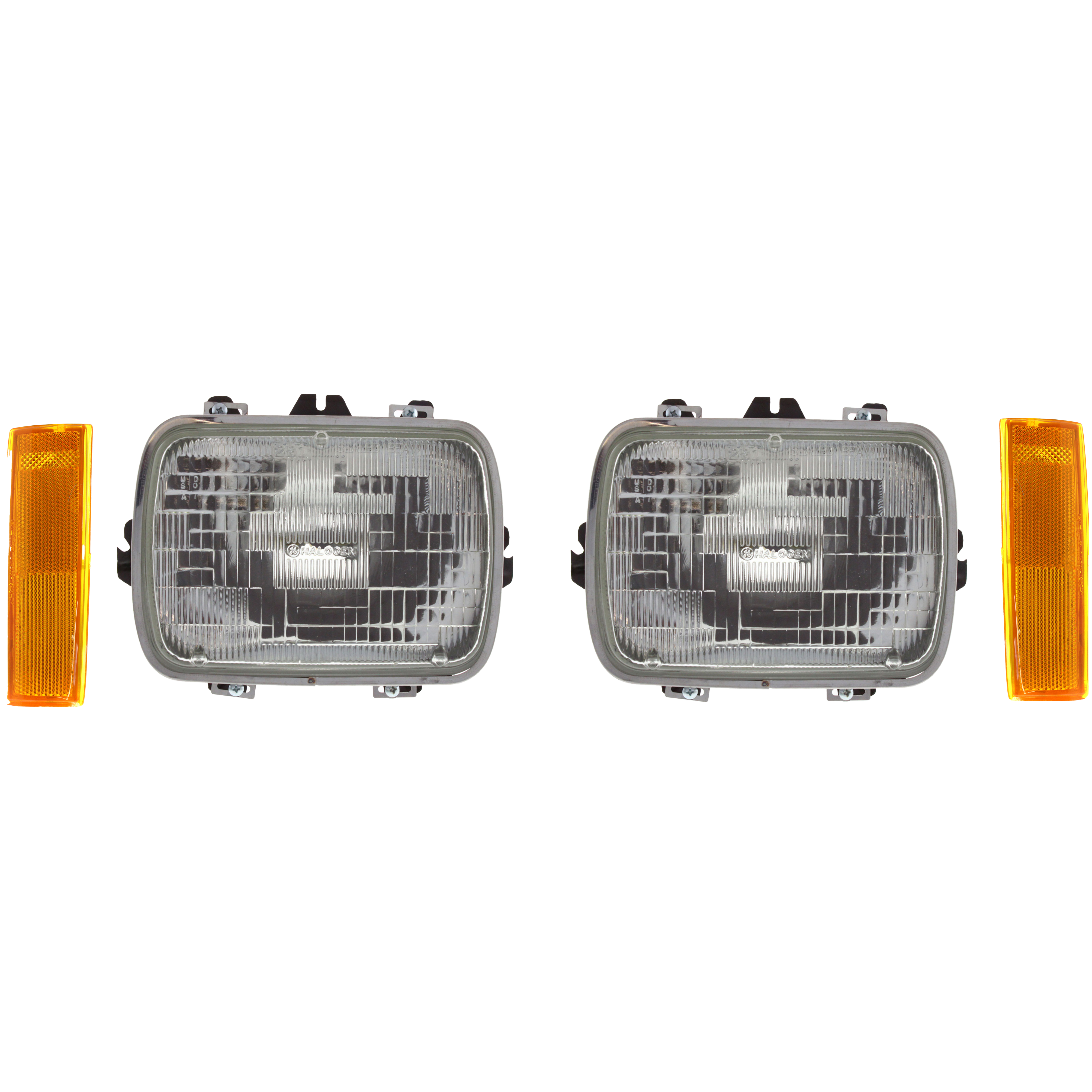AM S10-82-93 S10 BLAZER 83-94 HEAD LAMP RH AND LH 4 pc Kit Assembly Halogen Sealed Beam Capsule Style 7 x 6 in. with Corner Light SKU KIT 062818-10 Partslink GM2500112 GM2550116 GM2551108 OEM 25949657-929917-929918