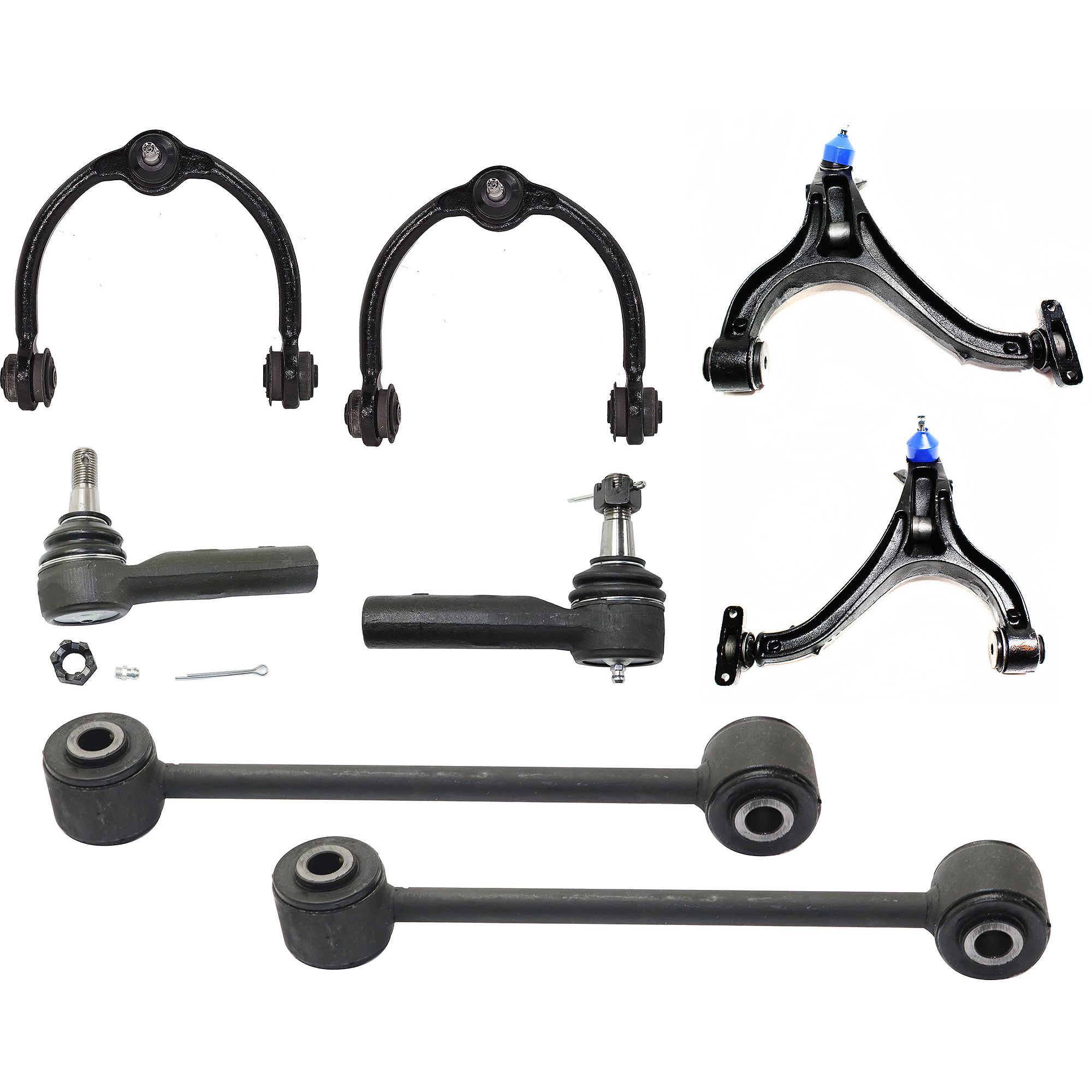 AM GRAND CHEROKEE 05-10 FRONT SUSPENSION KIT RH AND LH 8 pc kit w Control Arms Sway Bar Links and Tie Rod Ends SKU KIT 062823-01 OEM 52089980AF 52089981AF 52090206