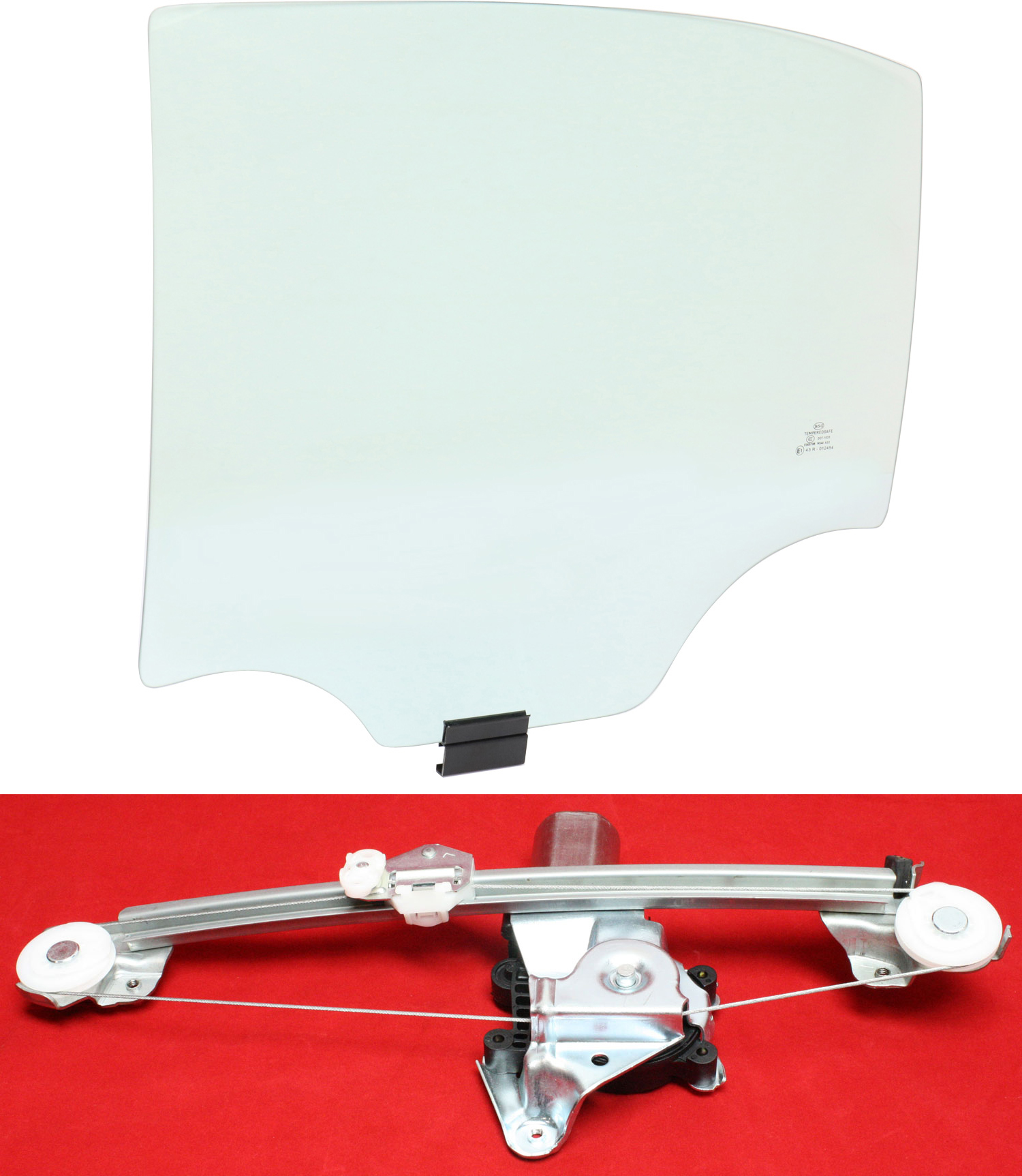 AM MALIBU 97-03 CLASSIC 04-05 REAR DOOR GLASS LH Green Tint 2 pc kit With Window Regulator Power w Motor w Clip 4 Door SKU KIT 062917-18 Partslink GM1550127 OEM 22644121 DD09184GTYN 15223280