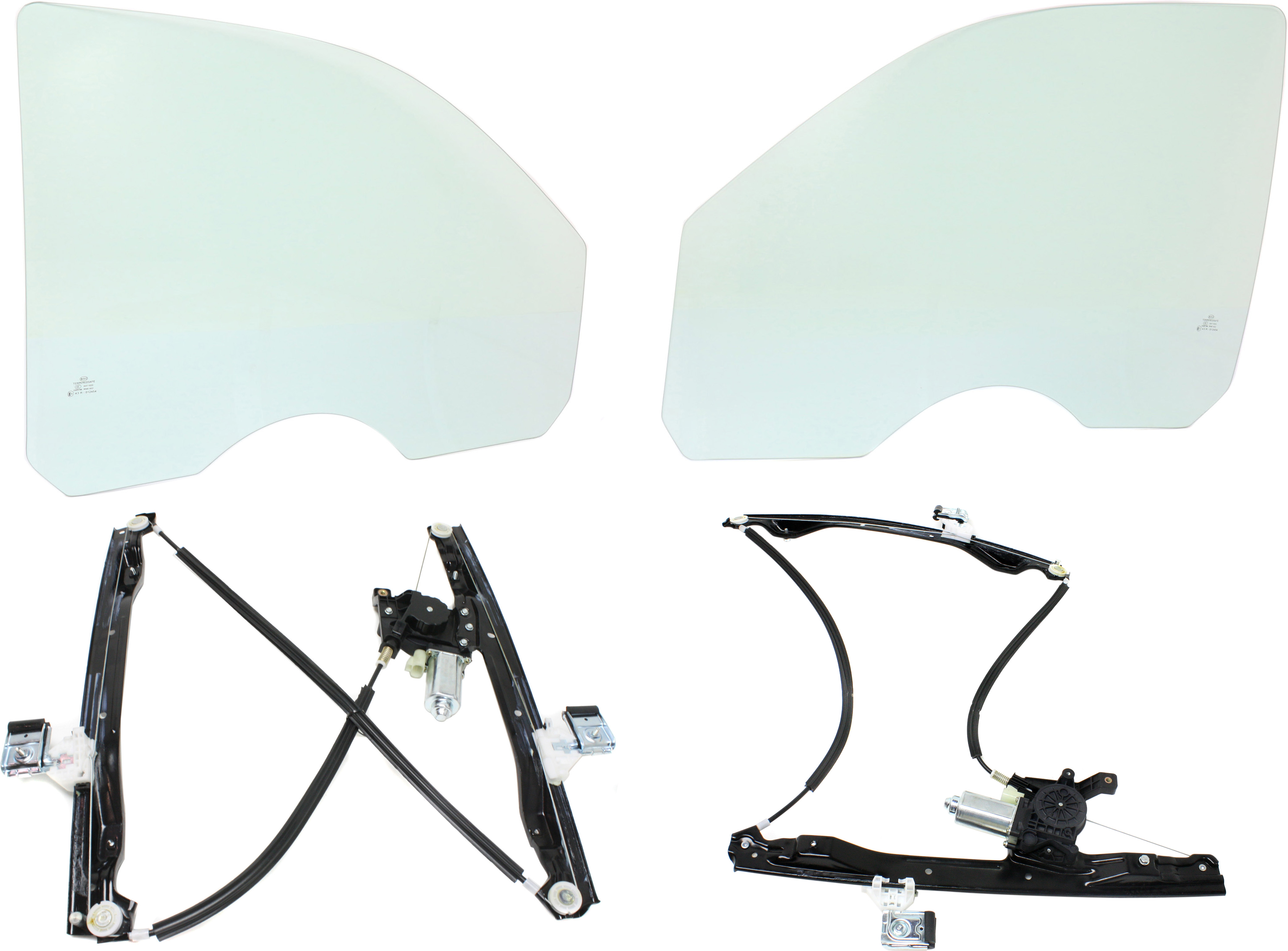 AM ENVOY TRAILBLAZER 02-09 FRONT DOOR GLASS RH AND LH Green Tint 4 pc Kit with Window Regulators SKU KIT 062917-93 Partslink GM1350145 GM1351145 OEM 25937070 DD09966GTNN 25937071