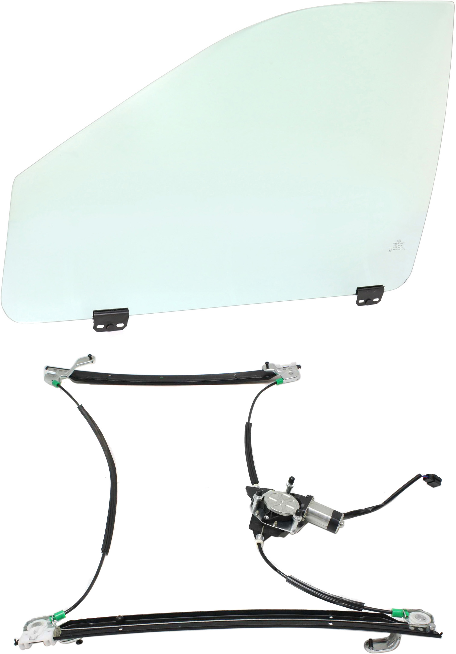 AM TOWN COUNTRY 01-03 FRONT DOOR GLASS LH Green Tint 2 pc Kit with Window Regulator SKU KIT 062917-97 Partslink CH1350126 OEM 4717815AA DD09826GTYN DD09828G
