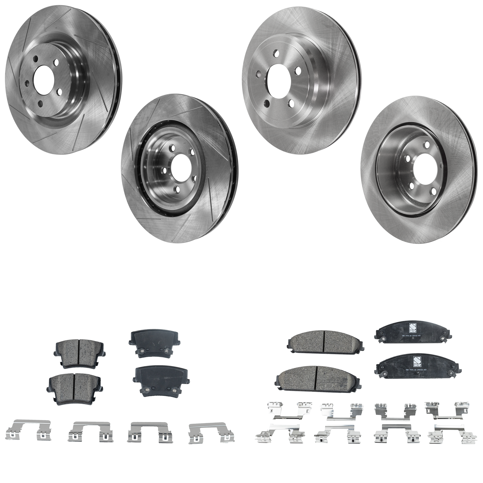 AM CHRYSLER 300-17-18 FRONT AND REAR BRAKE DISC AND PAD KIT 4 Wheel Set Plain Surface 5 Lugs Ceramic SKU KIT 062923-10 OEM 4779209AB 4779209AC 4779209AE