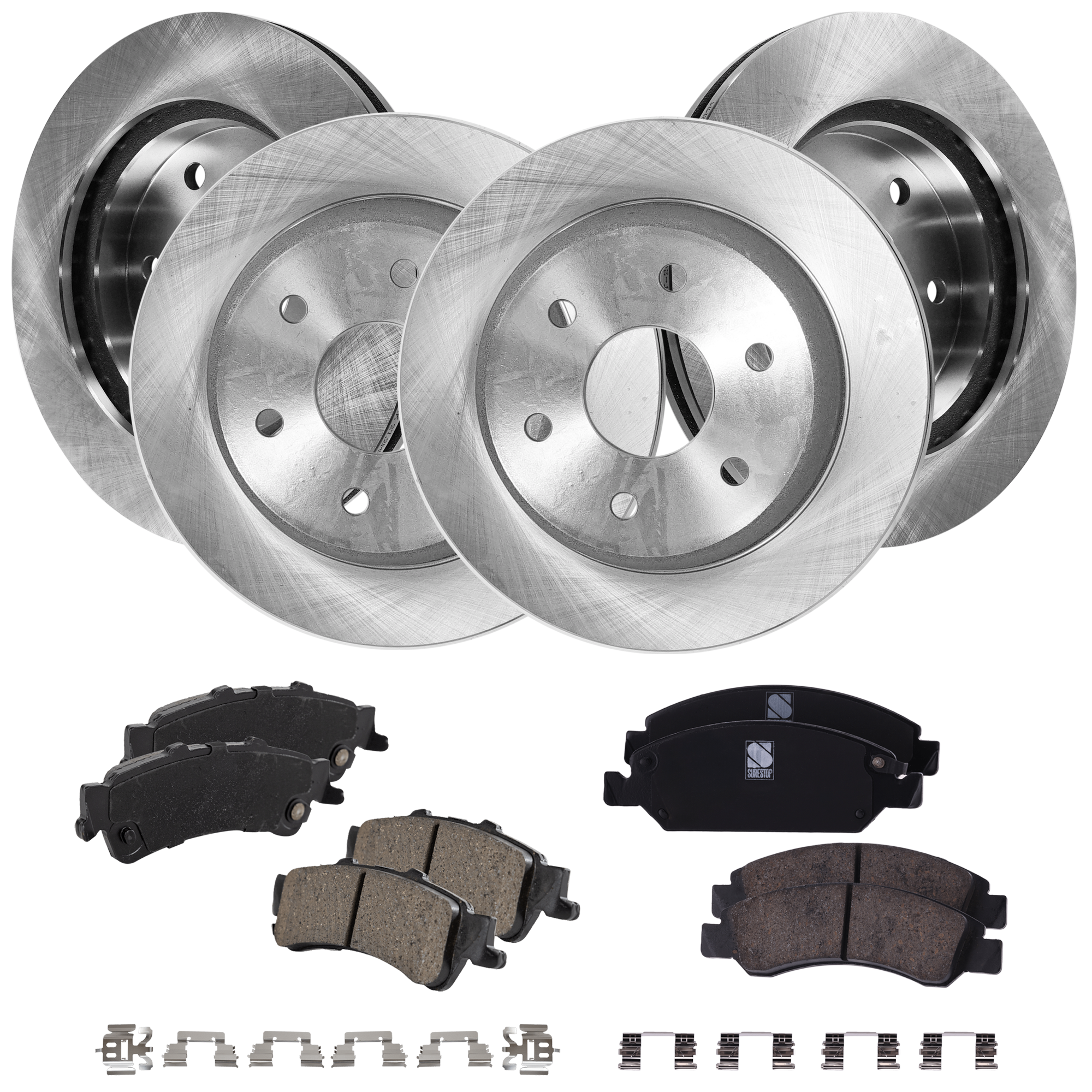 AM SIERRA 1500 SILVERADO 1500-05-05 FRONT AND REAR BRAKE DISC AND PAD KIT 4 Wheel Set Plain Surface RWD SKU KIT 062923-49 OEM 15065077-25757802-15712802-157