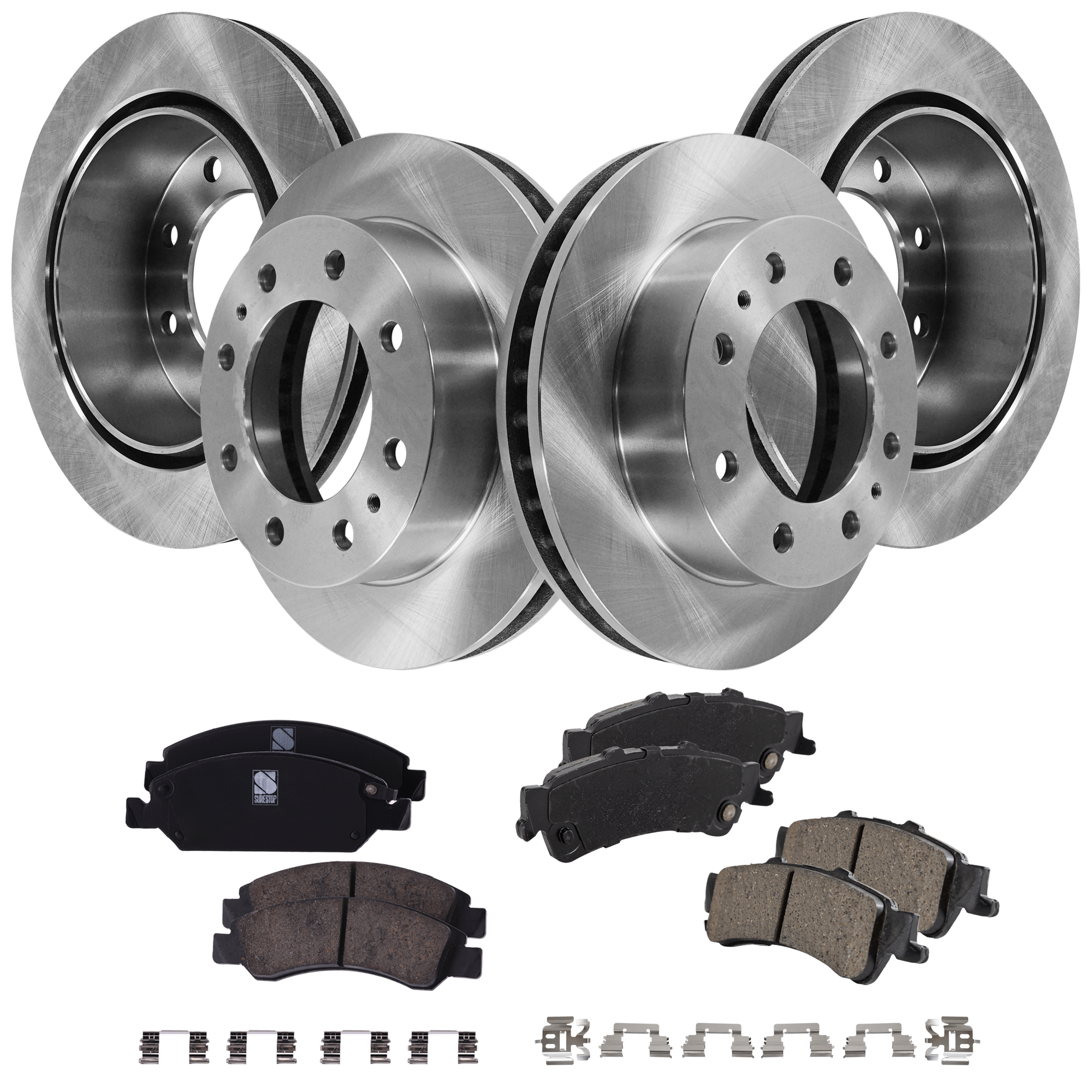 AM SILVERADO 1500-05-05 FRONT AND REAR BRAKE DISC AND PAD KIT 8 pc Kit Plain Surface SKU KIT 062923-56 OEM 18060654-15712801-18026447-180