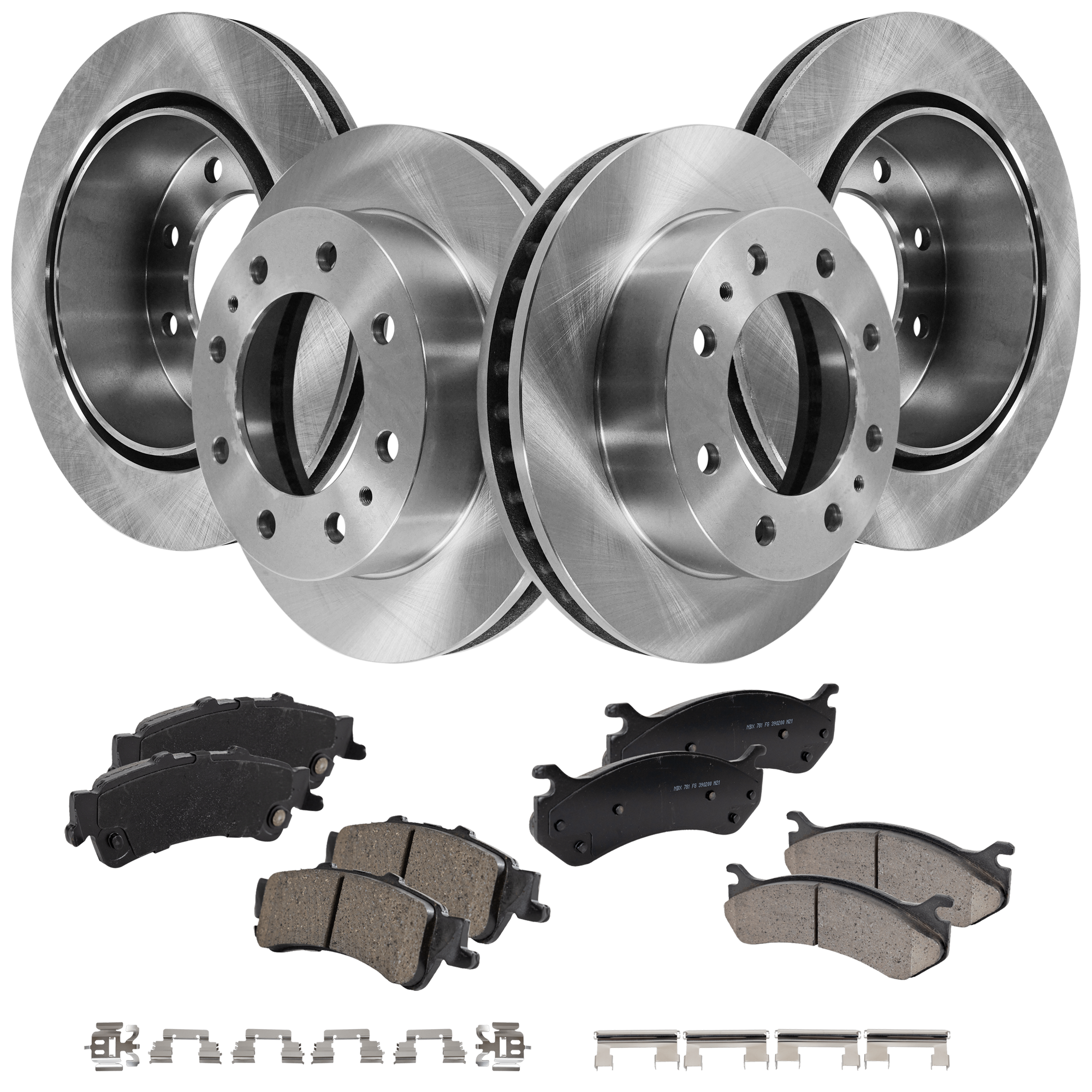 AM SIERRA 1500 SILVERADO 1500-04-04 FRONT AND REAR BRAKE DISC AND PAD KIT 8 pc Kit SKU KIT 062923-58 OEM 18060654-15712801-18026447-180