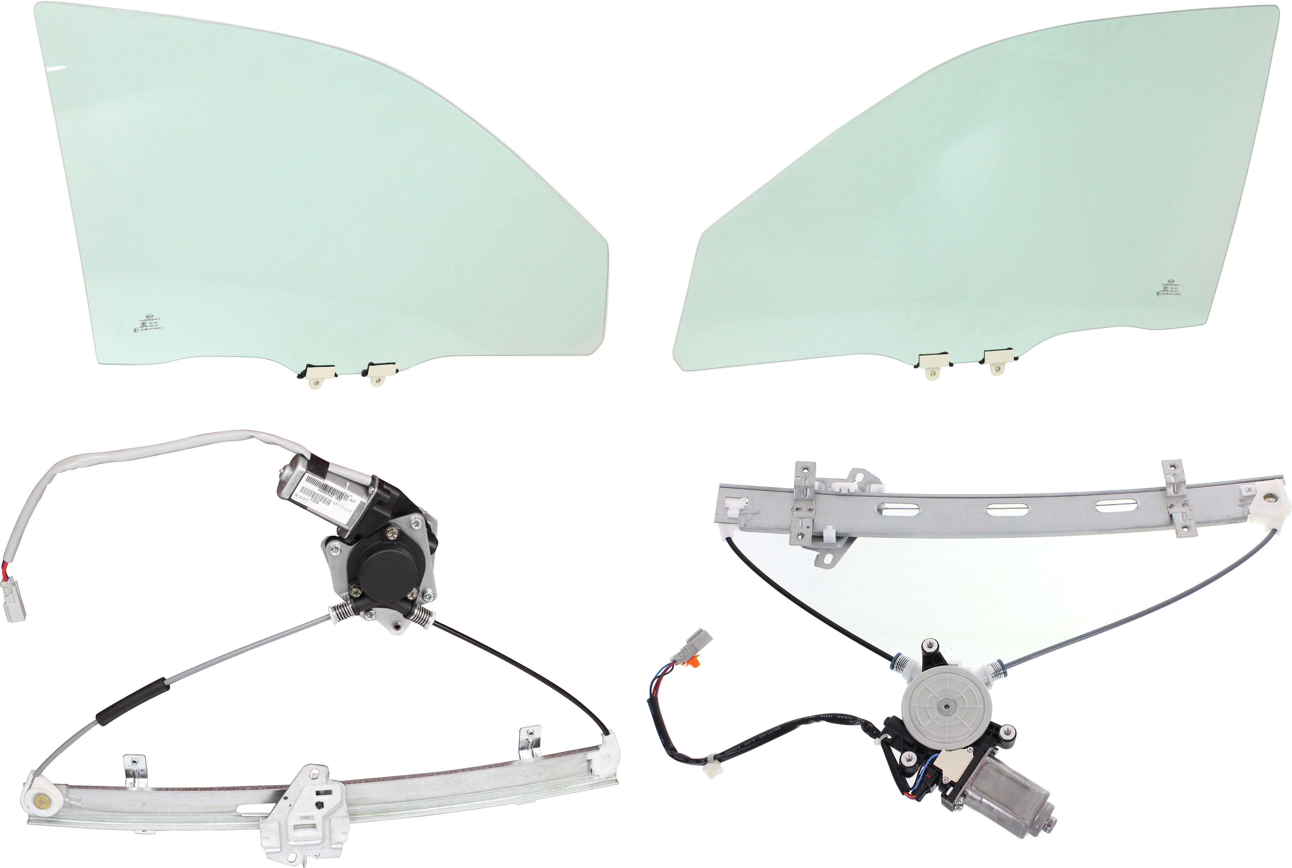 AM CIVIC 01-05 FRONT DOOR GLASS RH AND LH Green Tint 4 pc Kit with Window Regulators Sedan Canada USA Built Vehicles With Clip SKU KIT 063017-47 Partslink HO1350108 HO1351108 OEM 73300S5D305 FD21060GTYN 73350S
