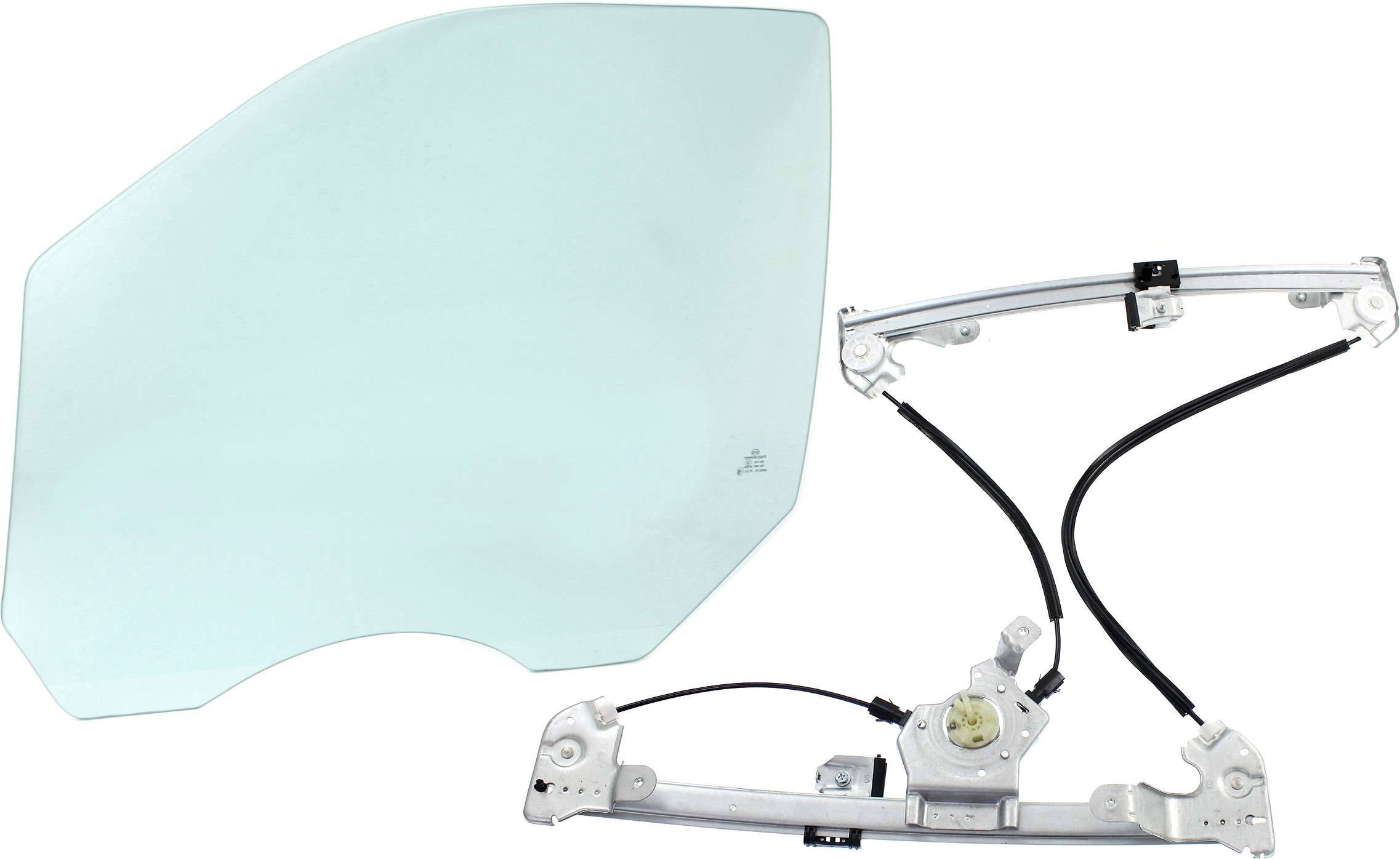 AM F 150-04-06 FRONT DOOR GLASS LH Green Tint 2 pc Kit with Window Regulator SKU KIT 070117-37 Partslink FO1350162 OEM 4L3Z1821411AA DD10465GTNN 4L3Z