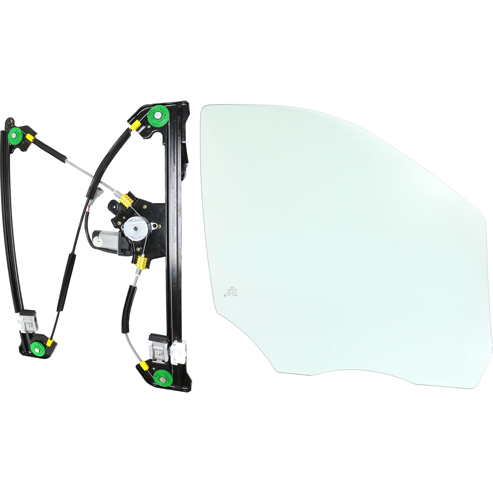 AM F 150-04-08 FRONT DOOR GLASS RH 2 pc Kit Clear w Window Regulator SKU KIT 070117-42 Partslink FO1351159 FO1351153 OEM 4L3Z1521410AA DD10462GTNN 6L3Z